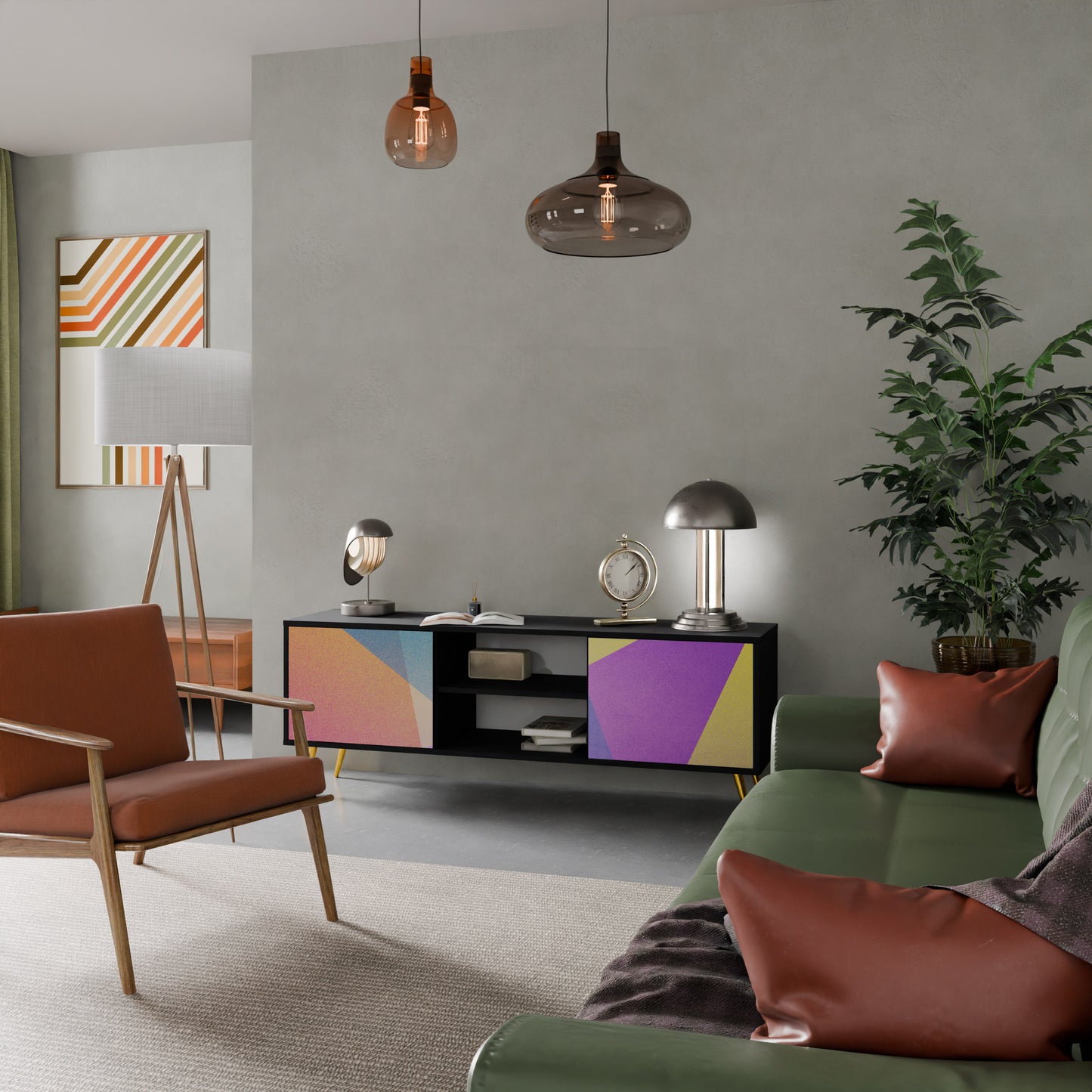 LJUS GEOMETRY 2-dörrars TV-bänk i svart finish