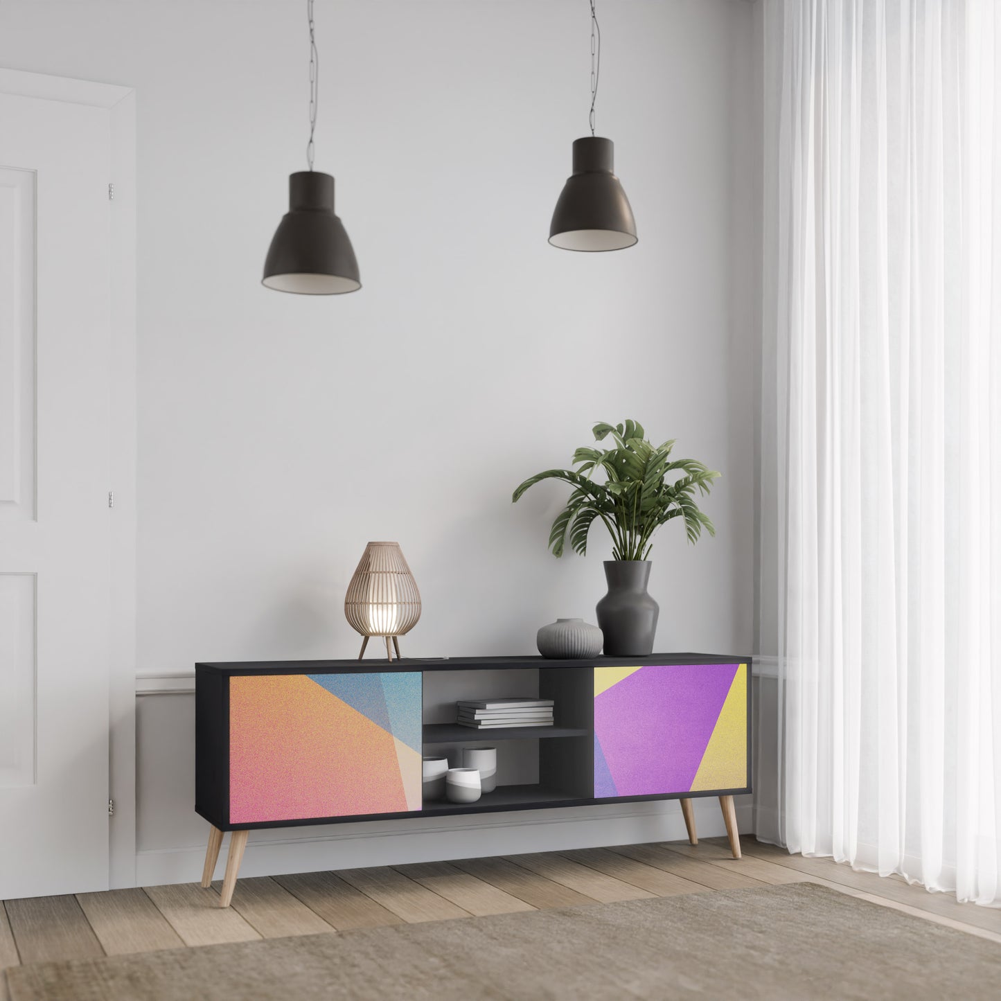 LJUS GEOMETRY 2-dörrars TV-bänk i svart finish