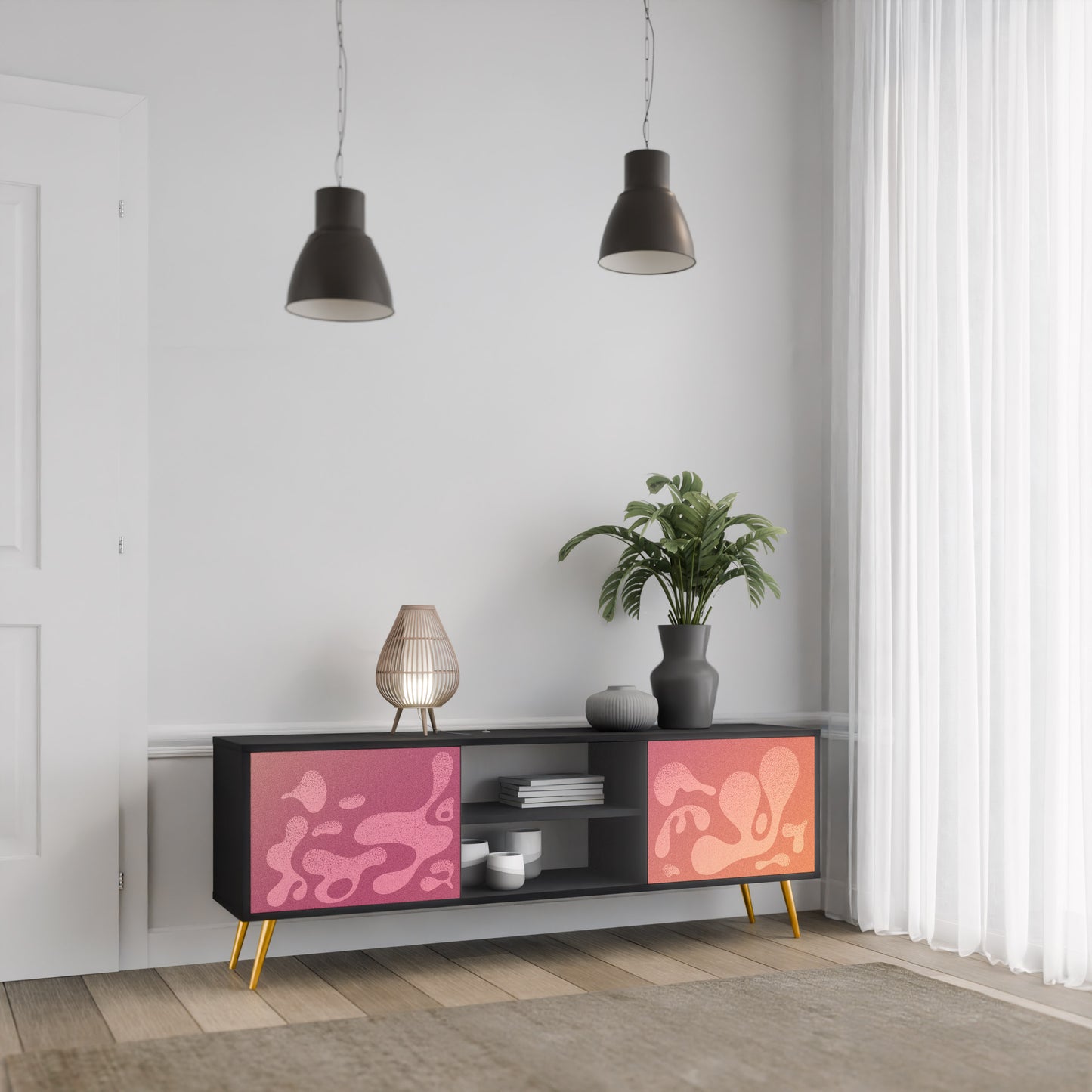 IRREGULAR ROSA 2-dörrars TV-bänk i svart finish