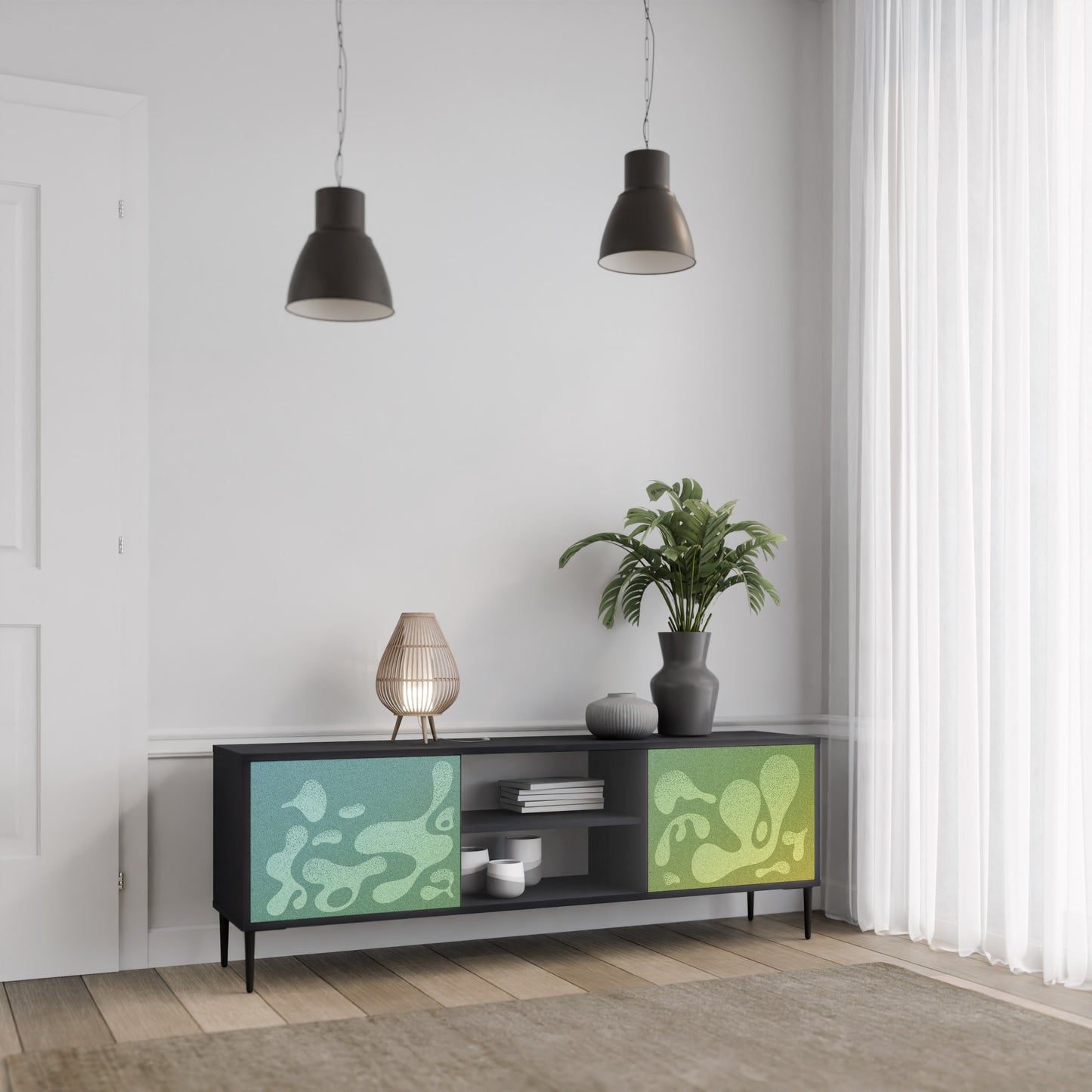IRREGULAR BLUE 2-Dörrars TV-bänk i svart finish