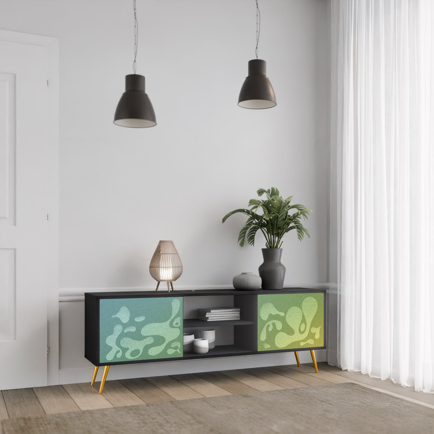 IRREGULAR BLUE 2-Dörrars TV-bänk i svart finish