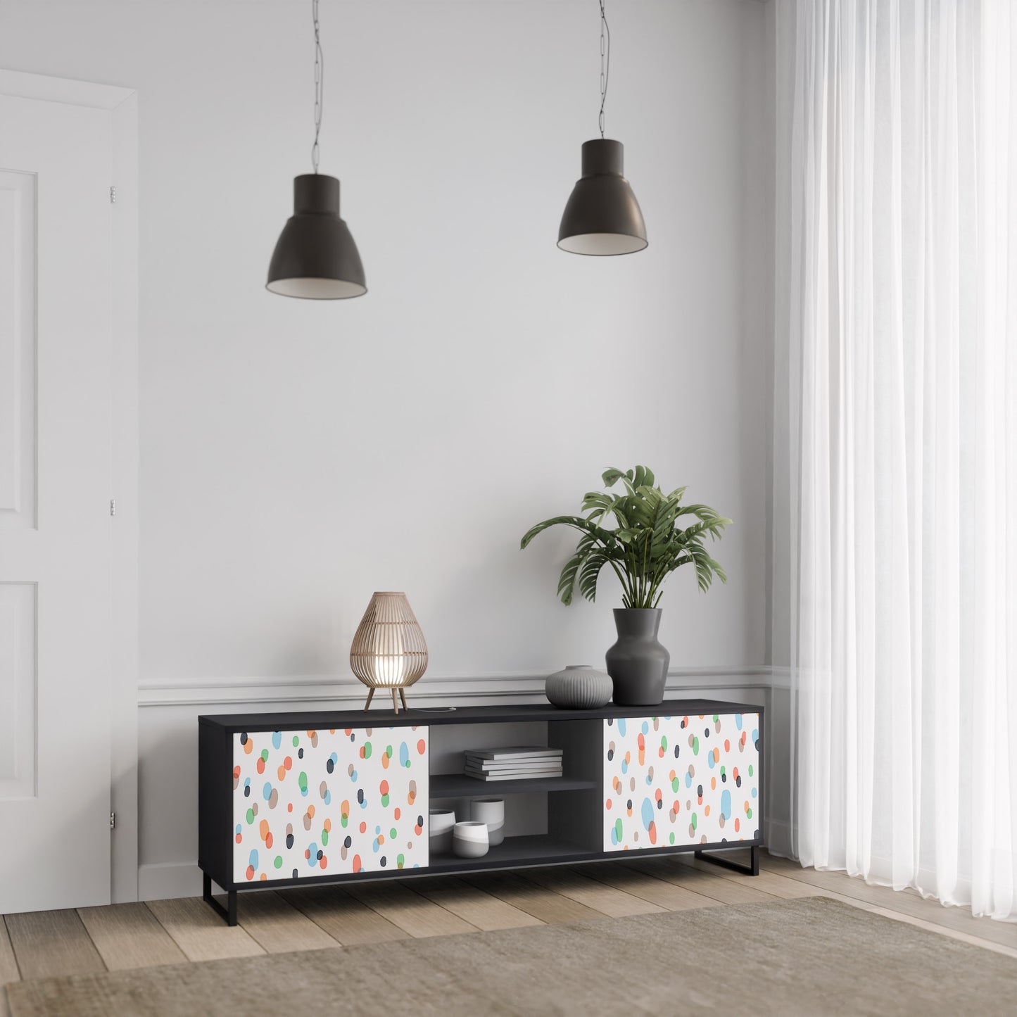 ENERGETIC SPOTS 2-dörrars TV-bänk i svart finish