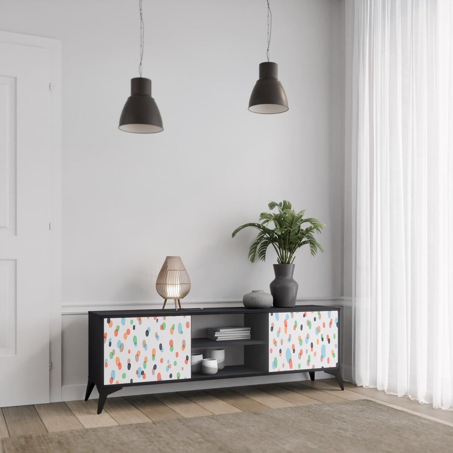 ENERGETIC SPOTS 2-dörrars TV-bänk i svart finish