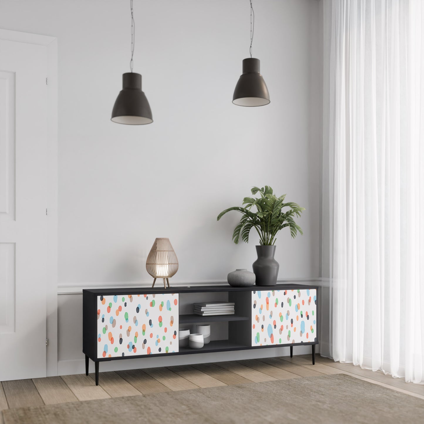 ENERGETIC SPOTS 2-dörrars TV-bänk i svart finish