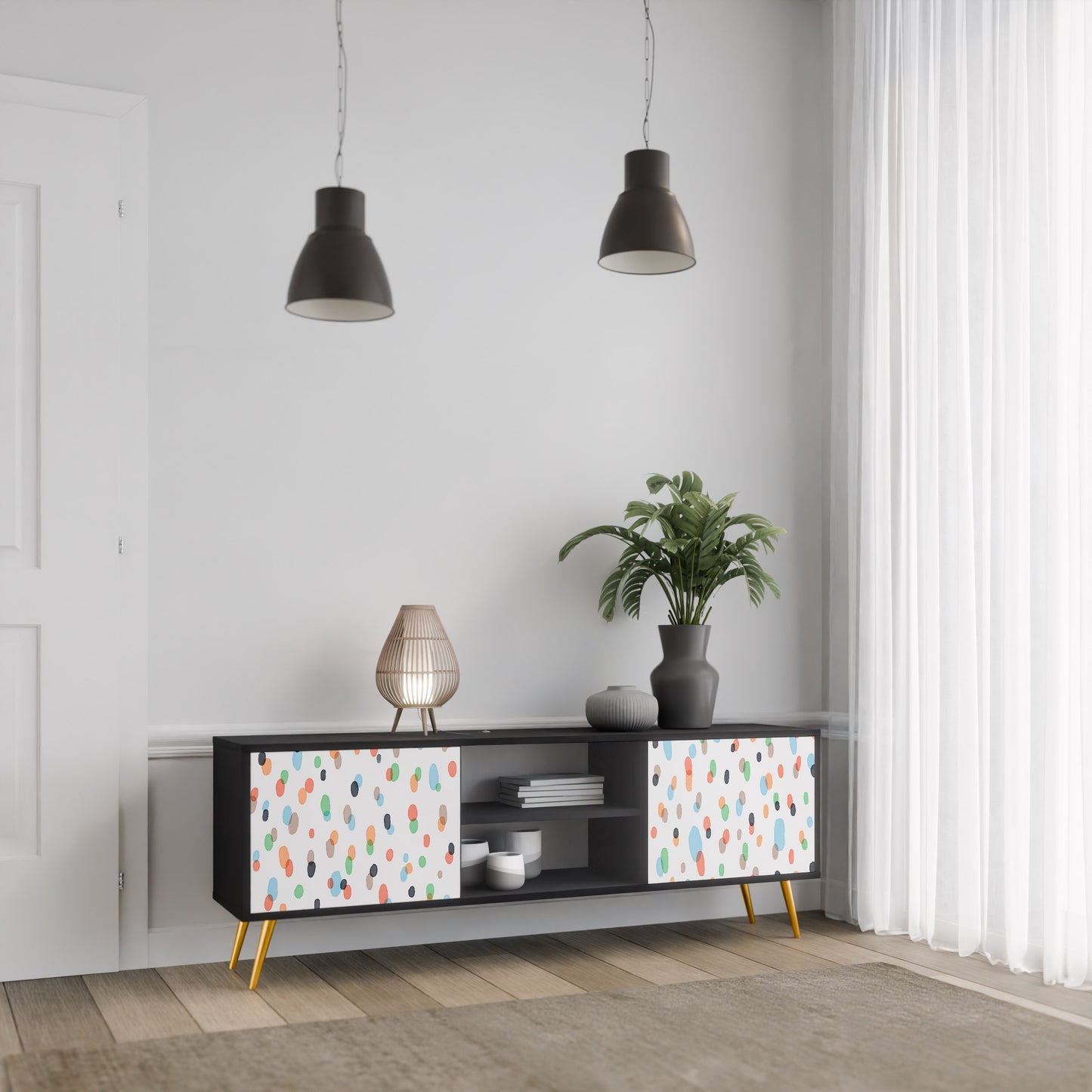 ENERGETIC SPOTS 2-dörrars TV-bänk i svart finish