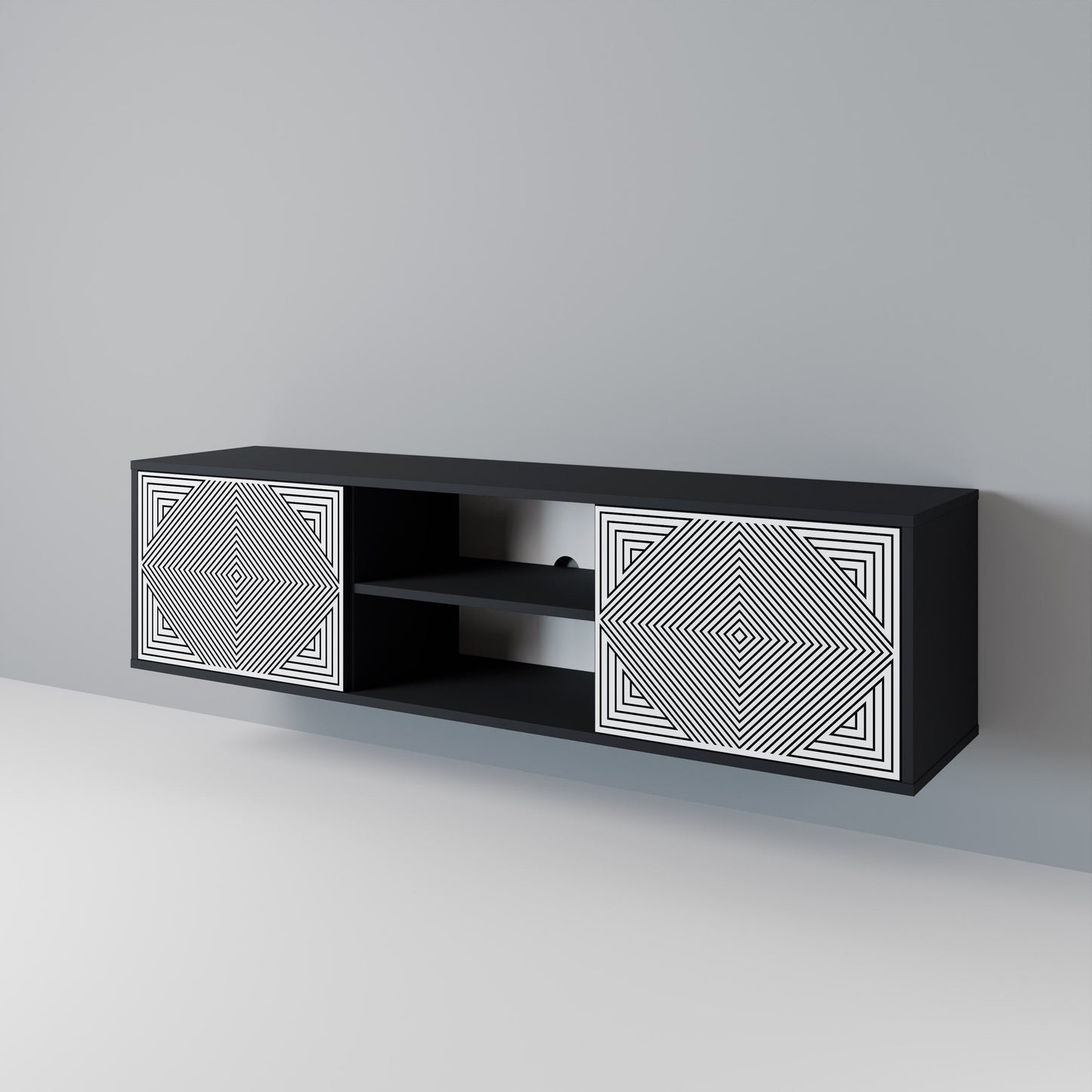 POLYGON ILLUSION 2-Door TV Stand in Black Finish