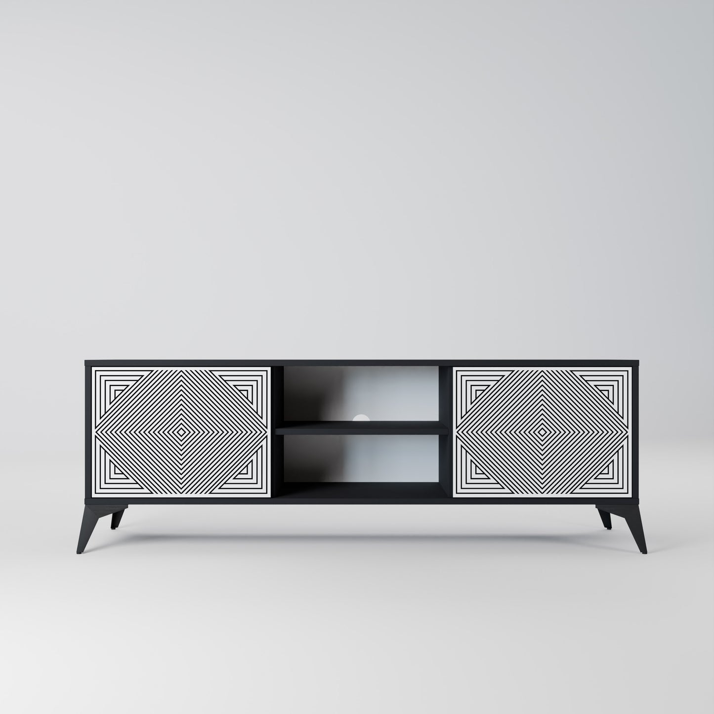 POLYGON ILLUSION 2-Door TV Stand in Black Finish