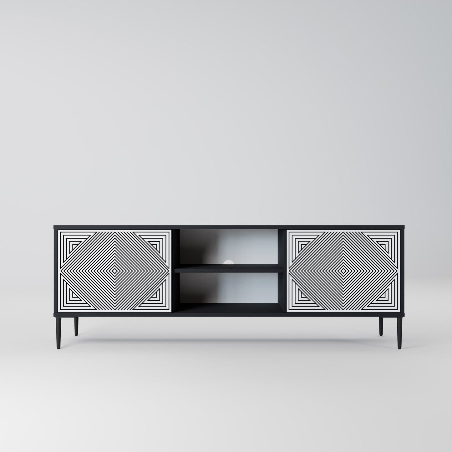 POLYGON ILLUSION 2-Door TV Stand in Black Finish