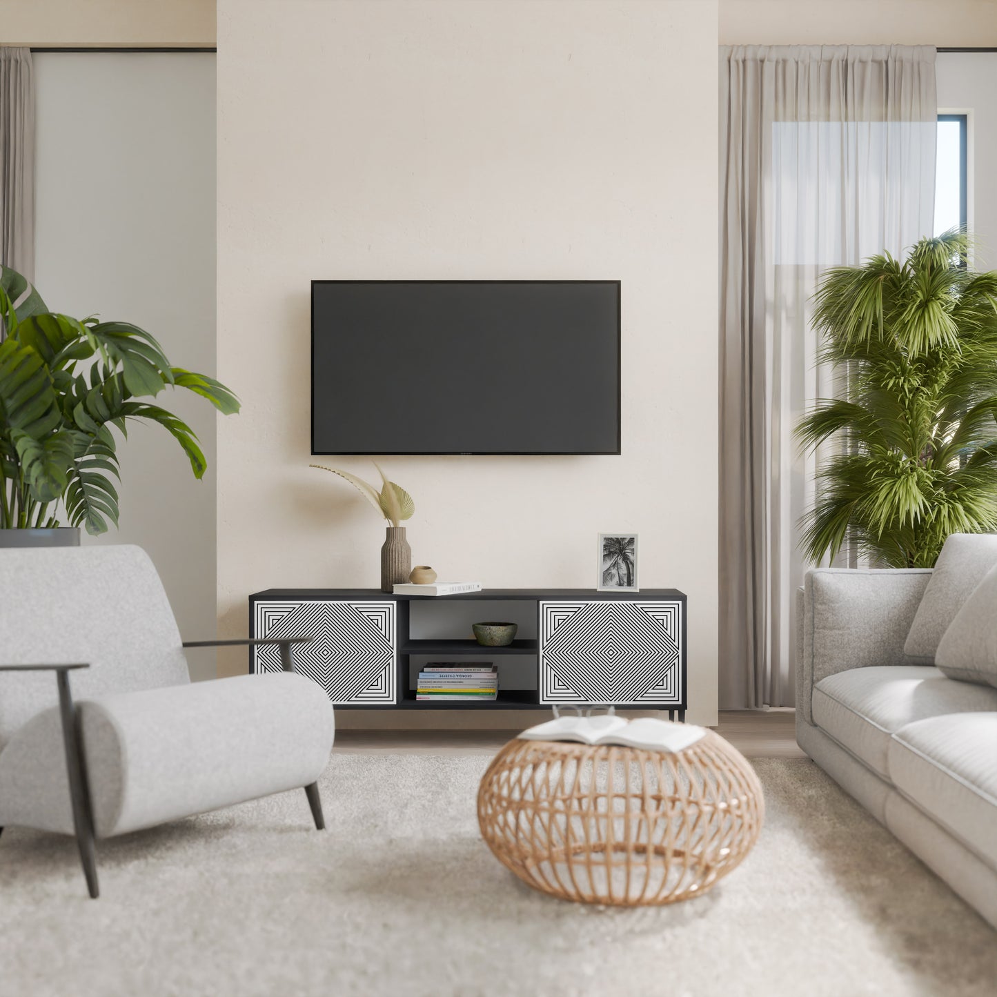 POLYGON ILLUSION 2-Door TV Stand in Black Finish