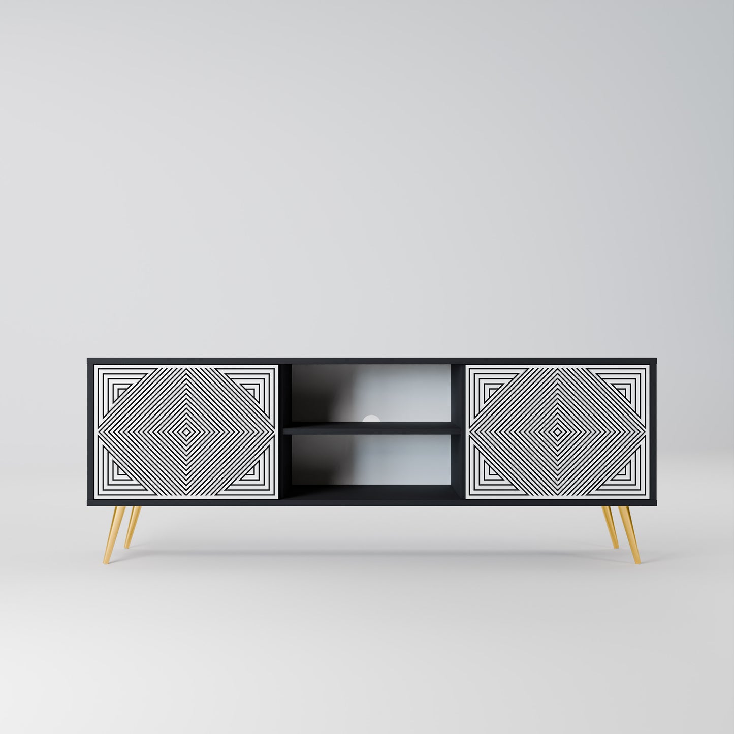 POLYGON ILLUSION 2-Door TV Stand in Black Finish