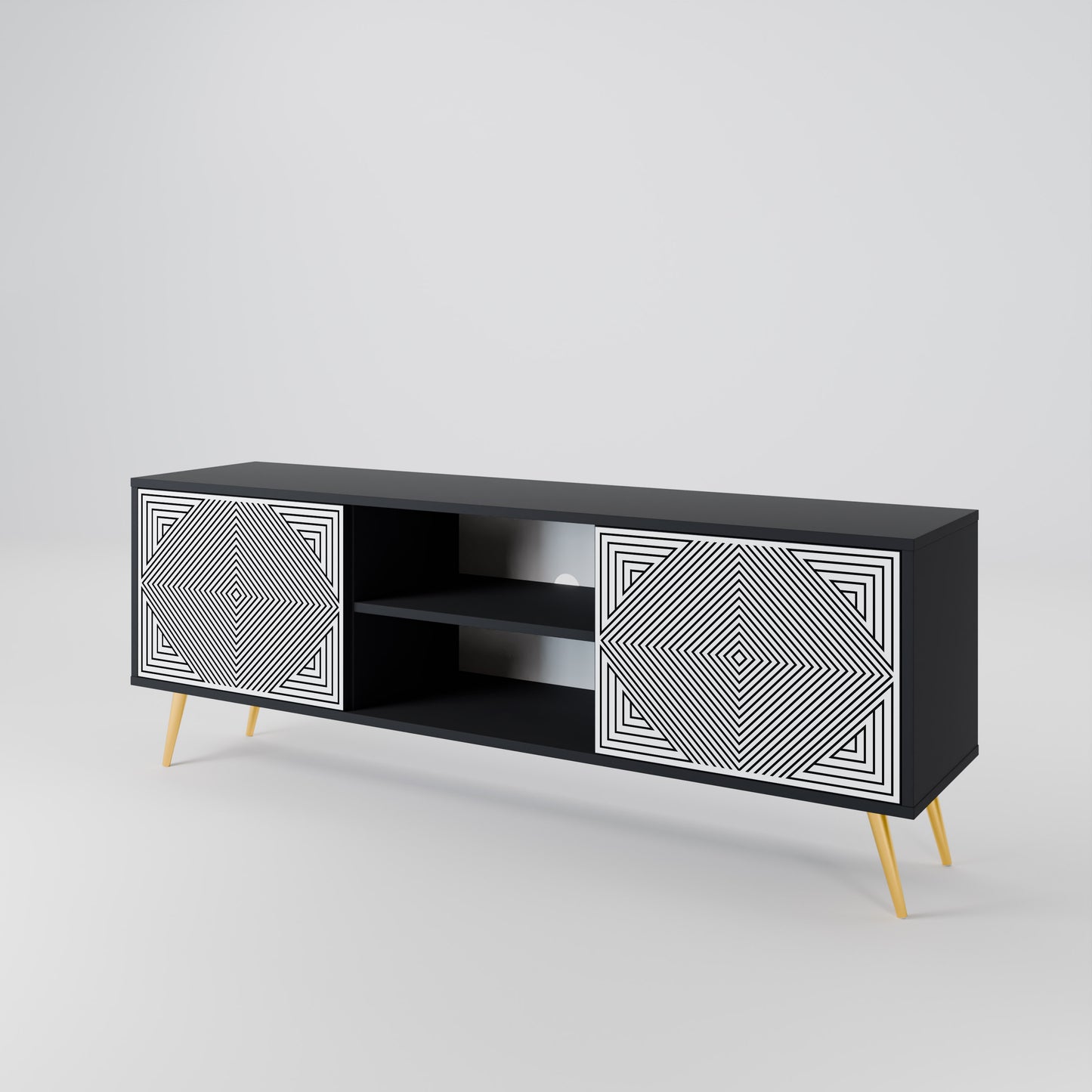 POLYGON ILLUSION 2-Door TV Stand in Black Finish