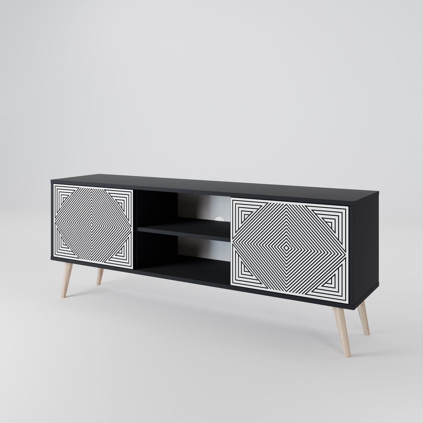 POLYGON ILLUSION 2-Door TV Stand in Black Finish