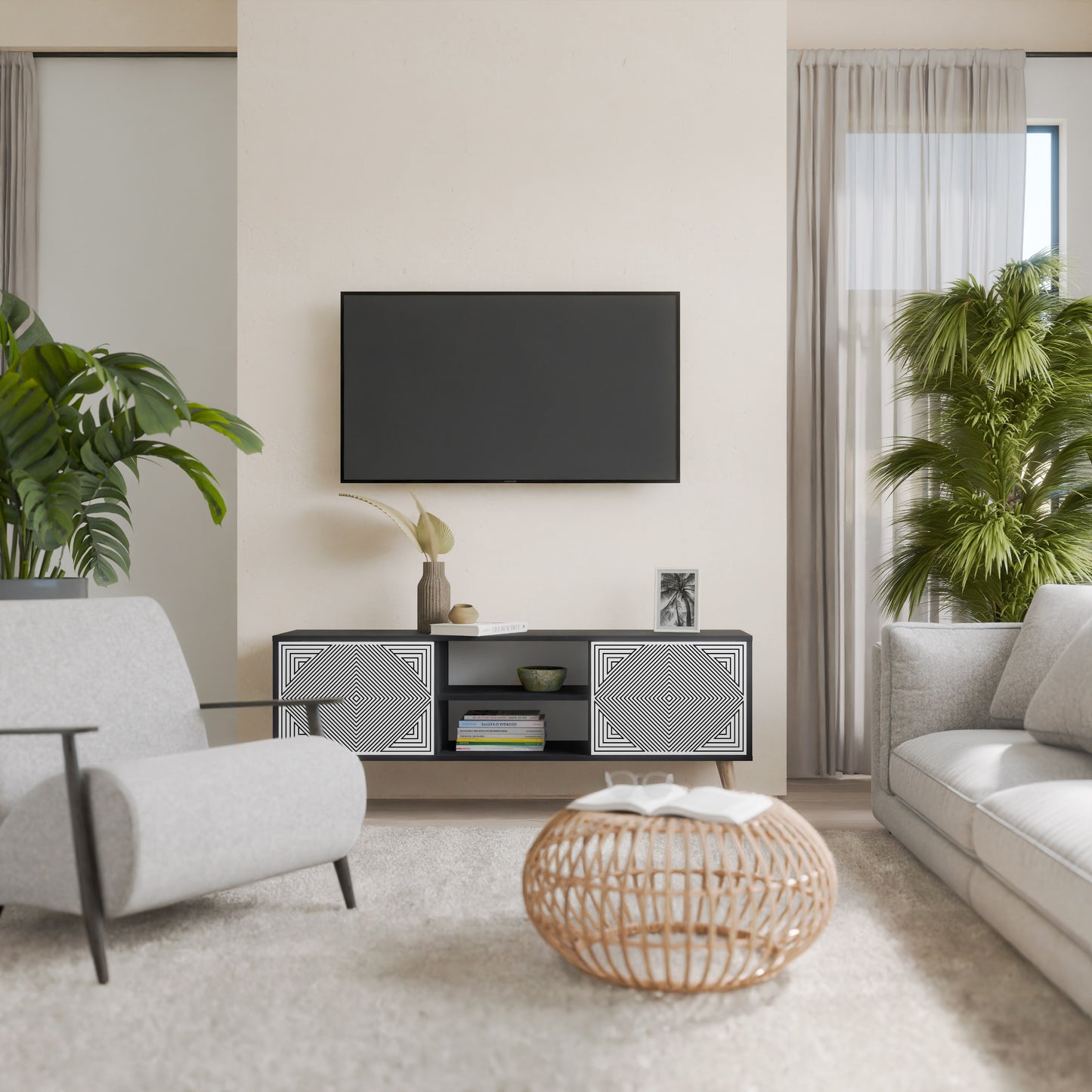 POLYGON ILLUSION 2-Door TV Stand in Black Finish