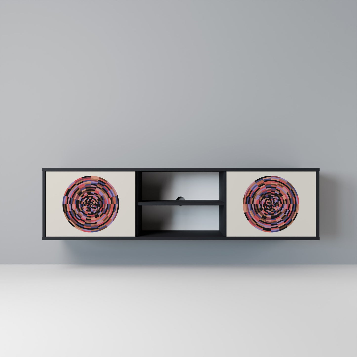 BROWN CIRCLES 2-dörrars TV-bänk i svart finish