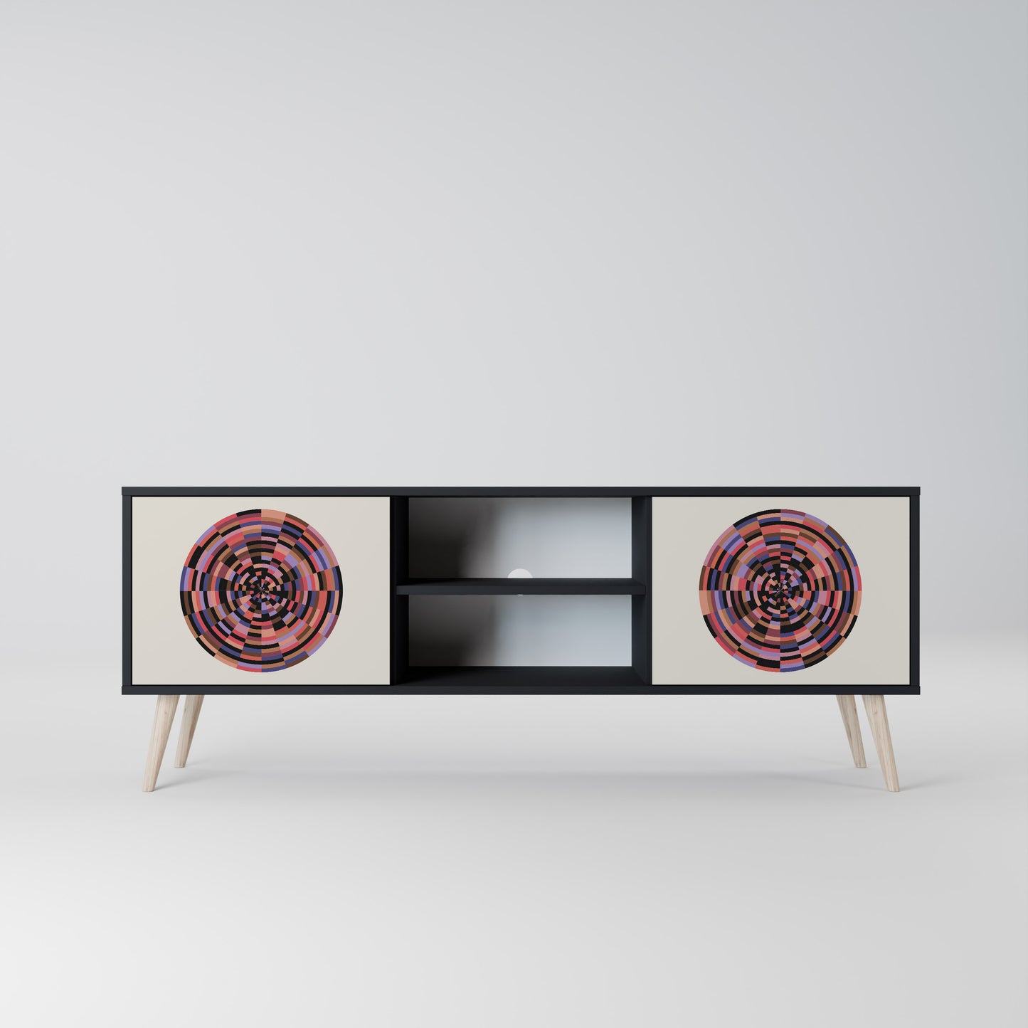 BROWN CIRCLES 2-dörrars TV-bänk i svart finish
