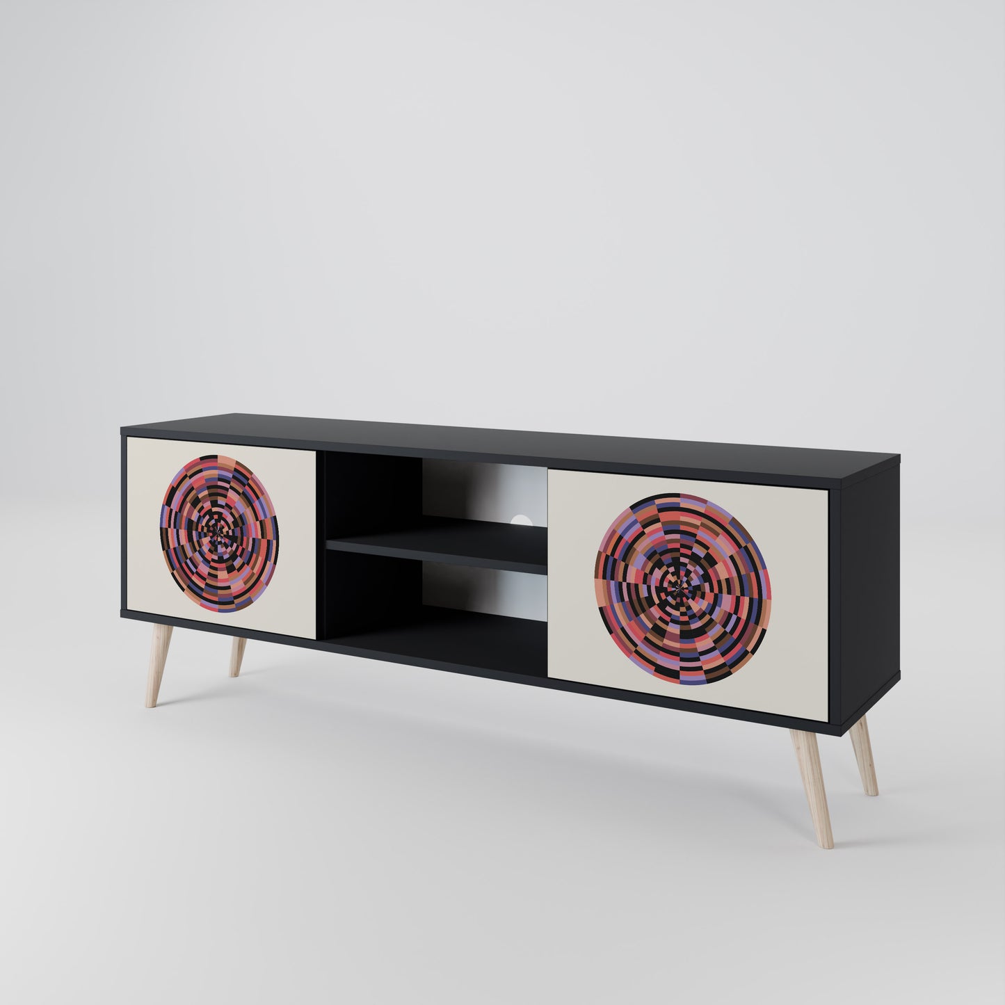 BROWN CIRCLES 2-dörrars TV-bänk i svart finish