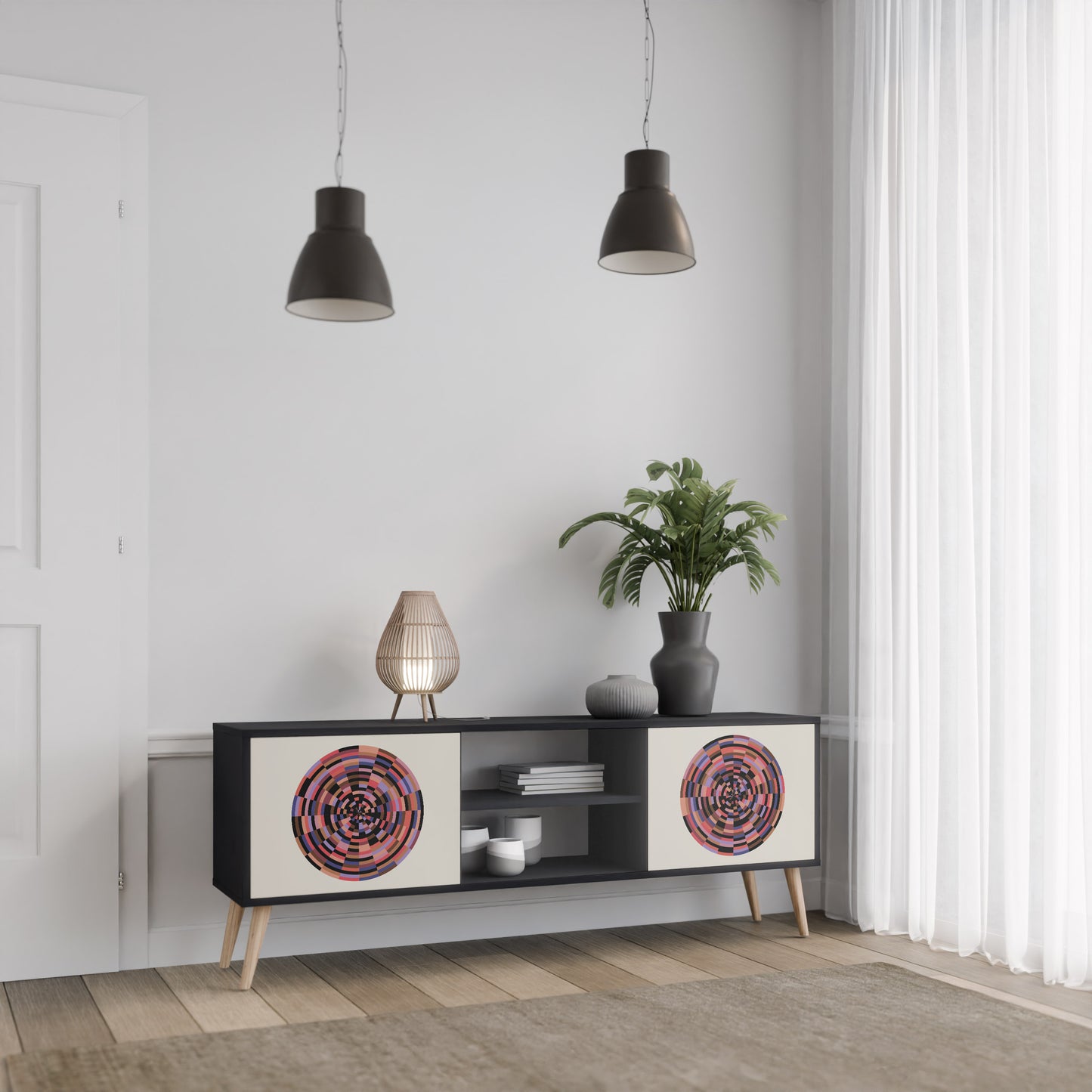 BROWN CIRCLES 2-dörrars TV-bänk i svart finish