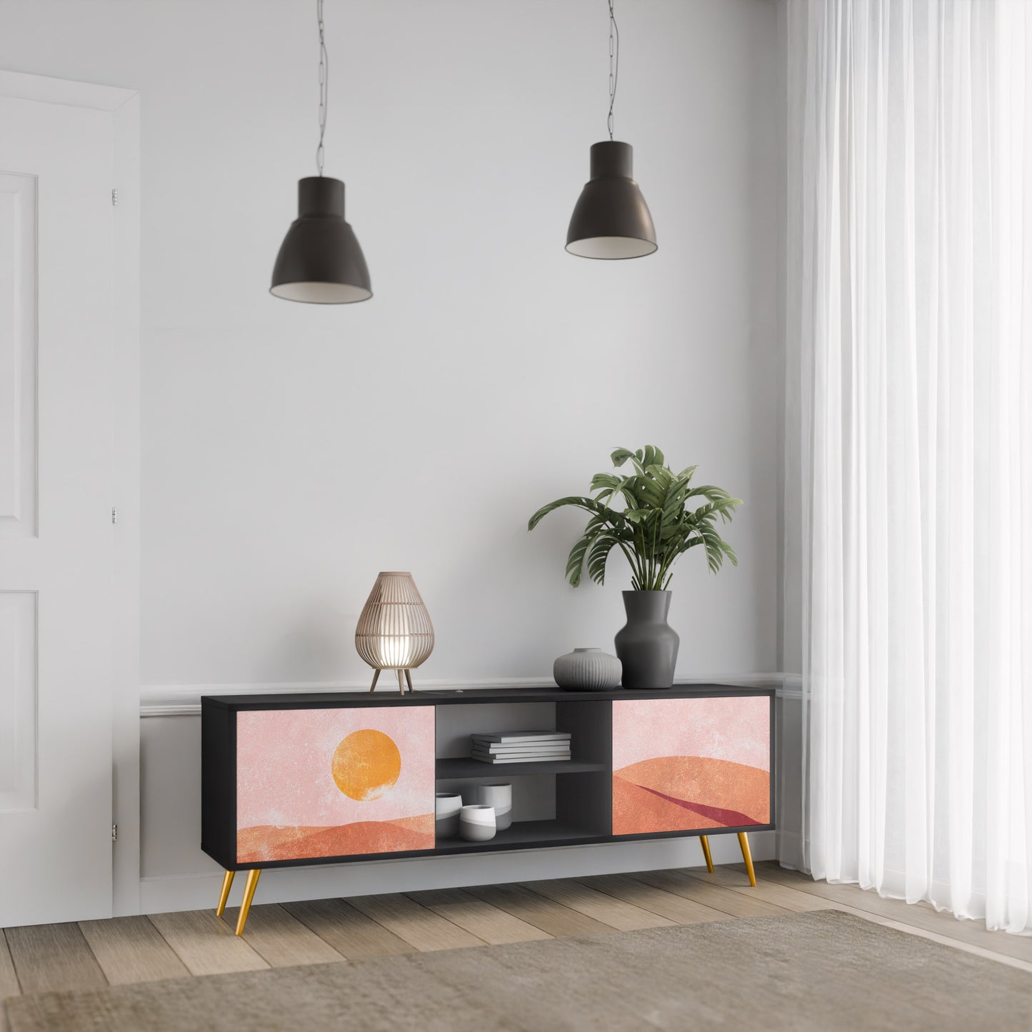 LIMINOUS SUNLIGHT 2-dörrars TV-bänk i svart finish