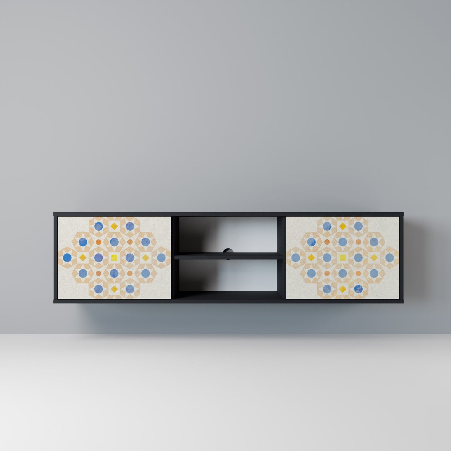 PATTERNED PRISM 2-Door TV Stand in Black Finish