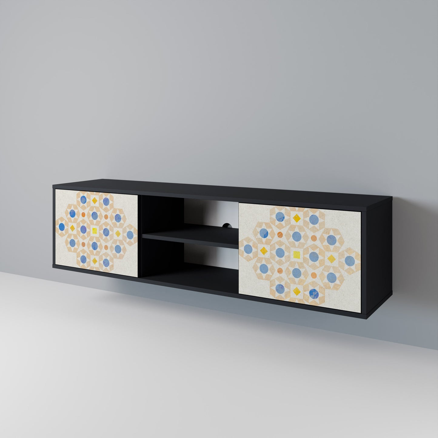 PATTERNED PRISM 2-Door TV Stand in Black Finish