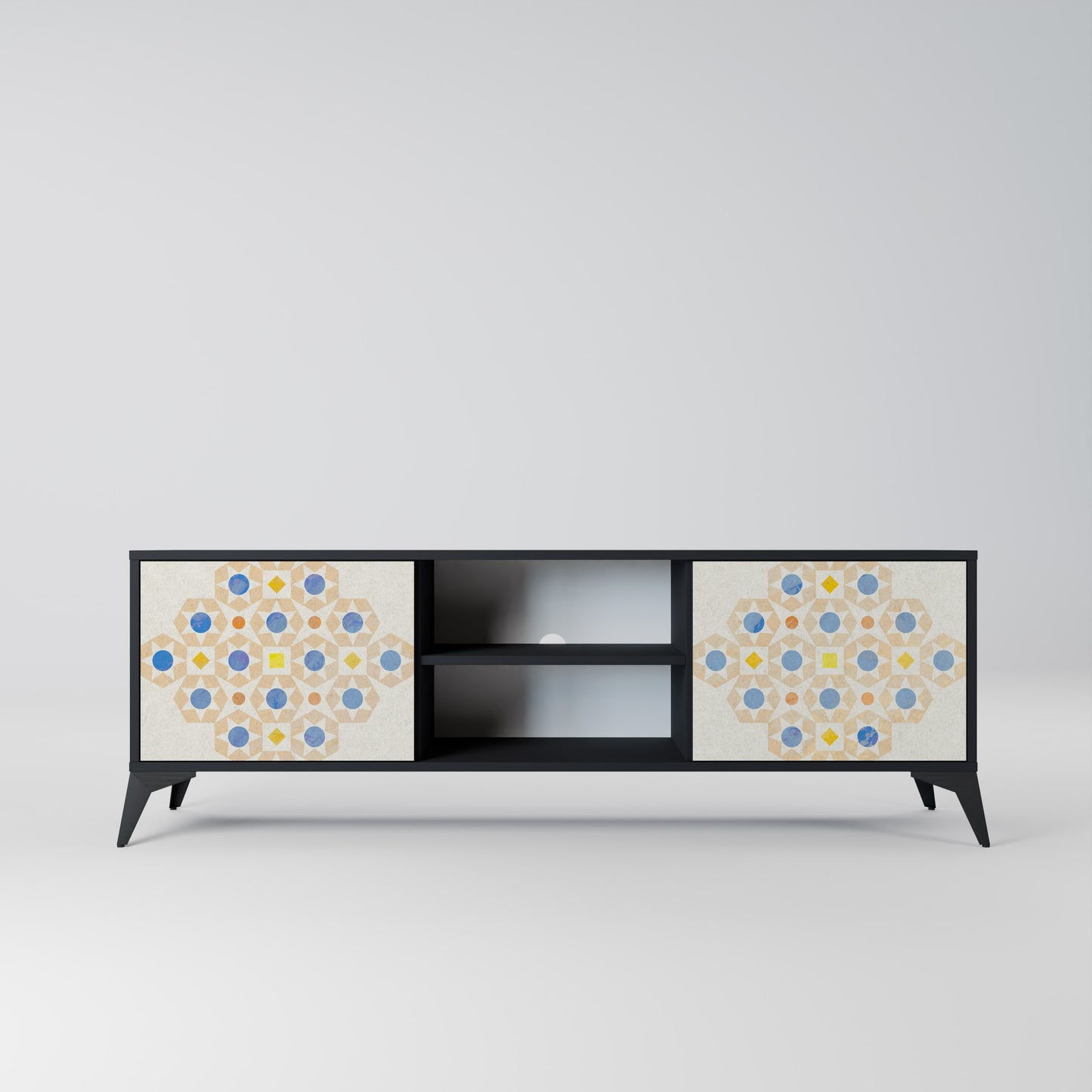 PATTERNED PRISM 2-Door TV Stand in Black Finish