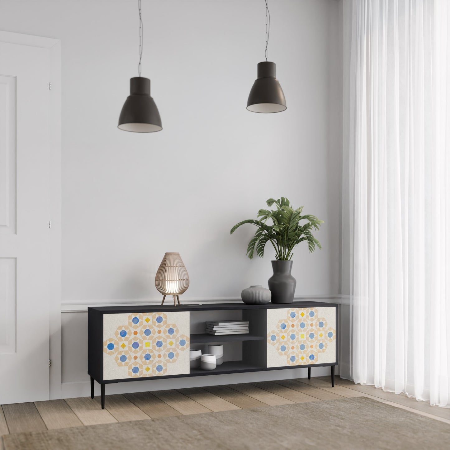 PATTERNED PRISM 2-Door TV Stand in Black Finish