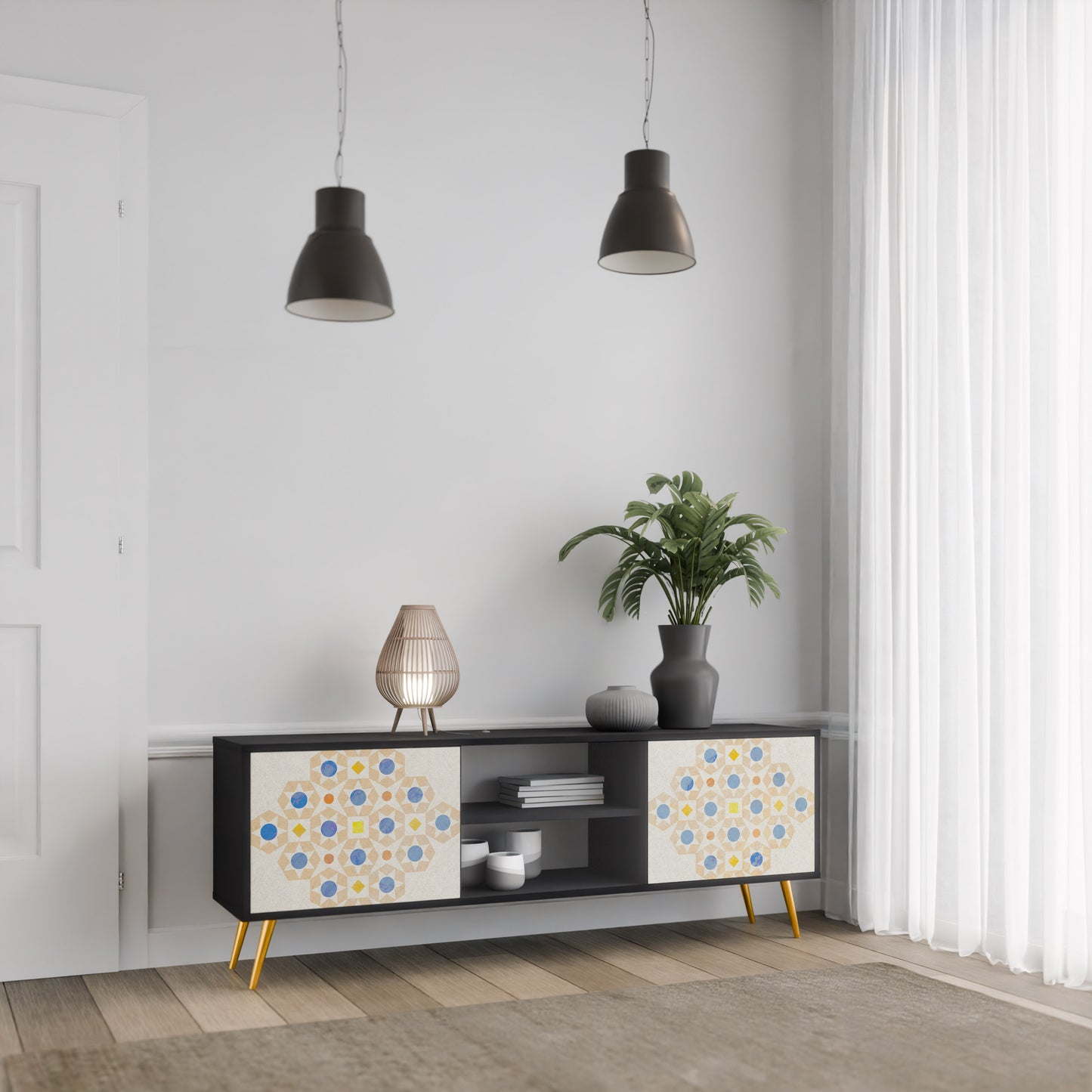PATTERNED PRISM 2-Door TV Stand in Black Finish