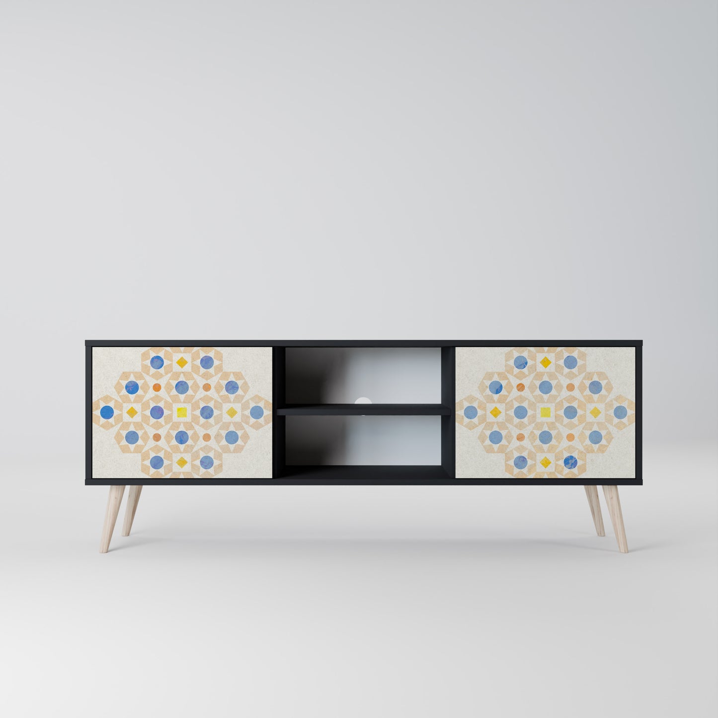 PATTERNED PRISM 2-Door TV Stand in Black Finish
