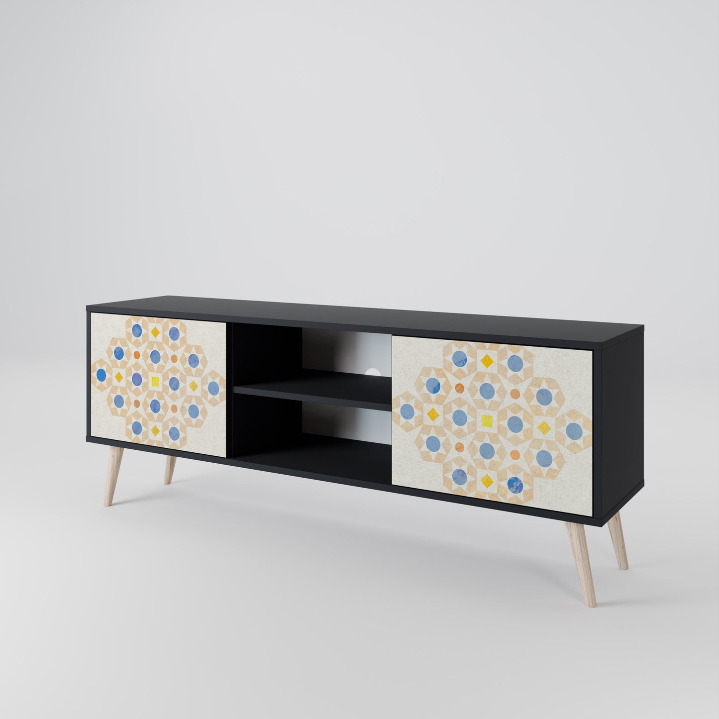 PATTERNED PRISM 2-Door TV Stand in Black Finish