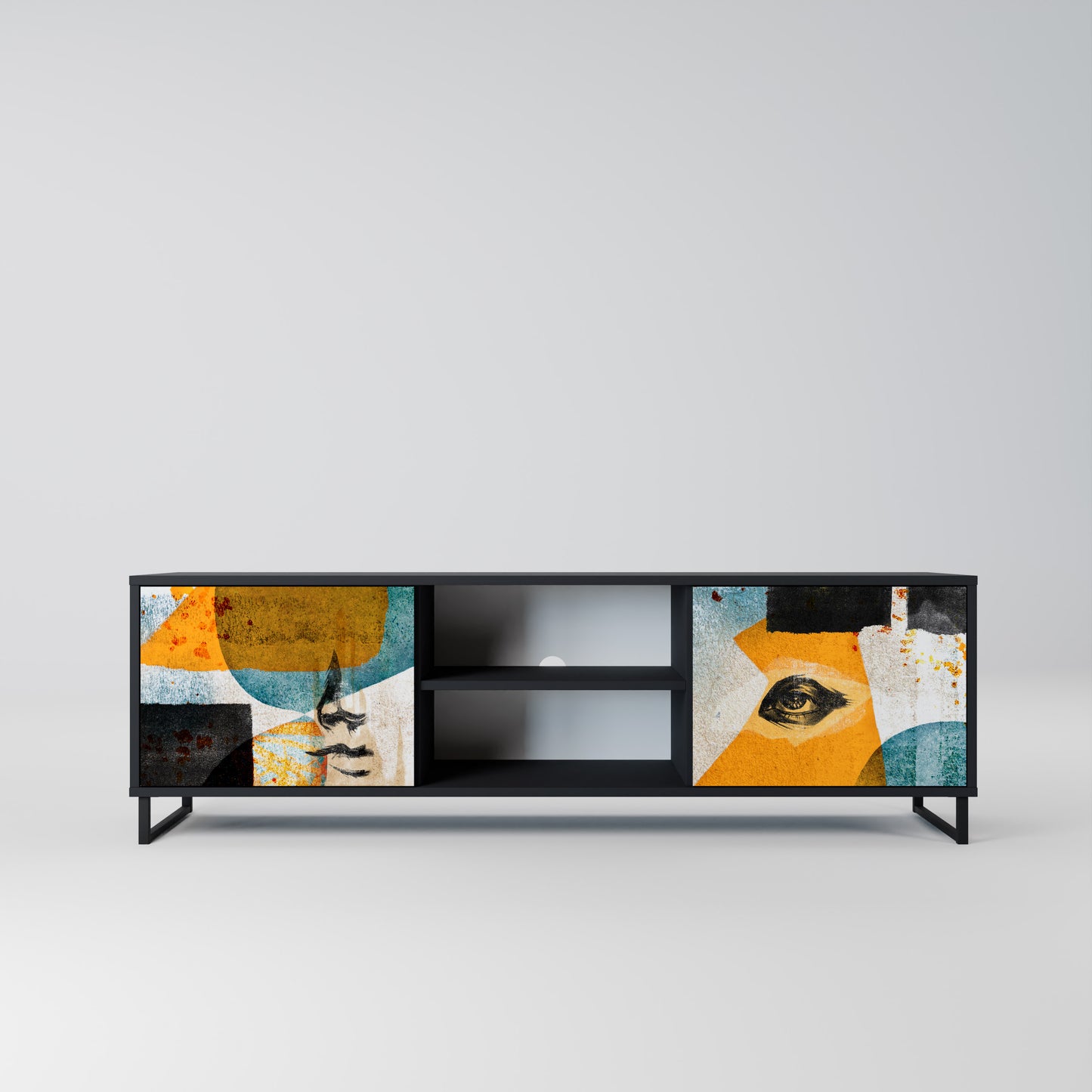 ABSTRACT FACES 2-Door TV Stand in Black Finish