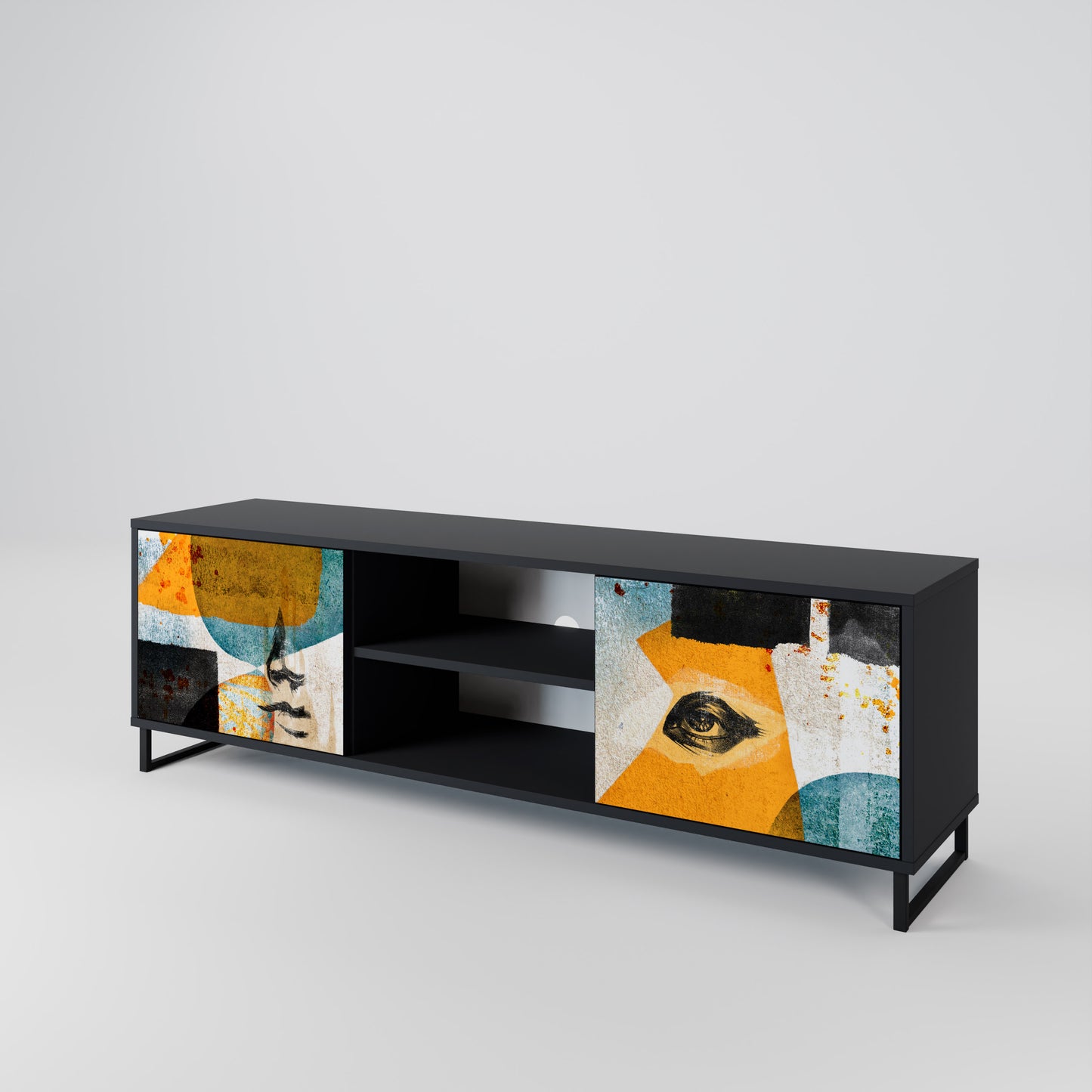 ABSTRACT FACES 2-Door TV Stand in Black Finish