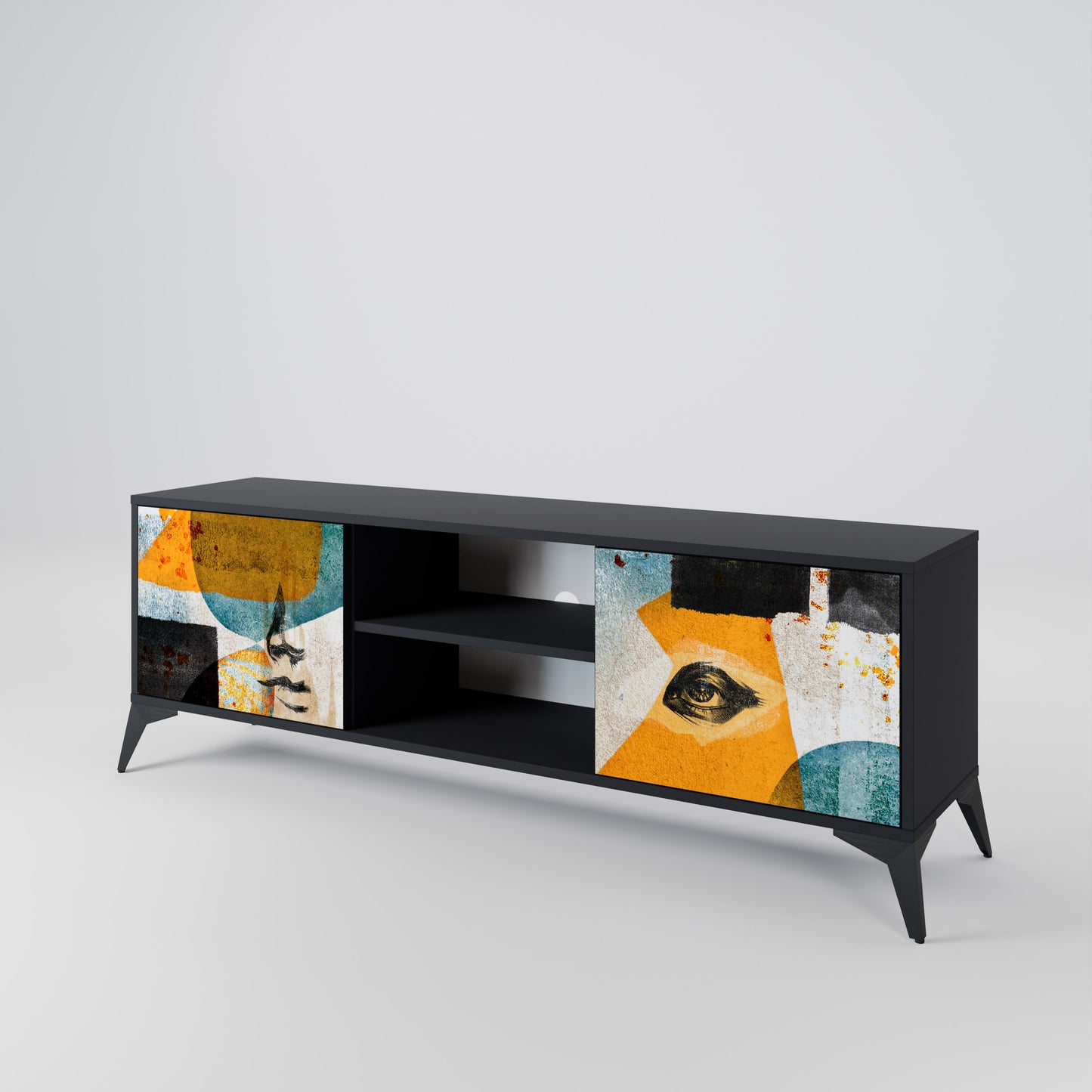 ABSTRACT FACES 2-Door TV Stand in Black Finish