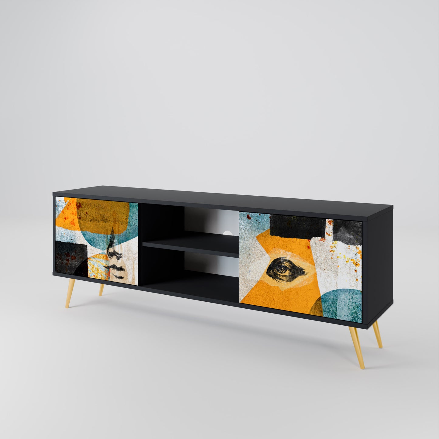 ABSTRACT FACES 2-Door TV Stand in Black Finish