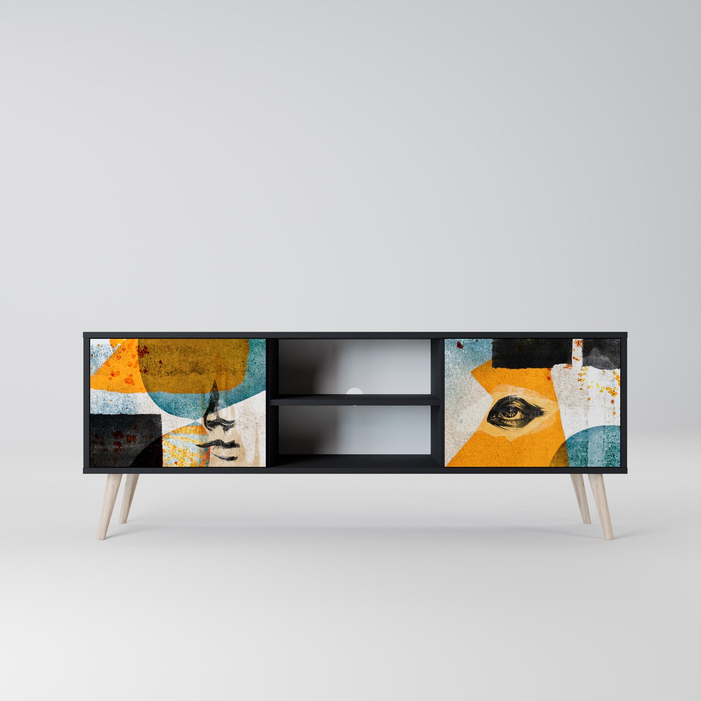 ABSTRACT FACES 2-Door TV Stand in Black Finish