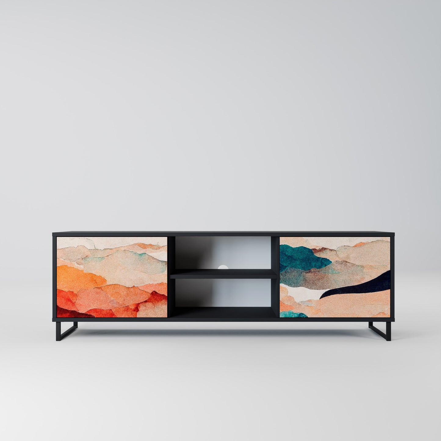 ABSTRACT LANDSCAPE 2-Door TV Stand in Black Finish