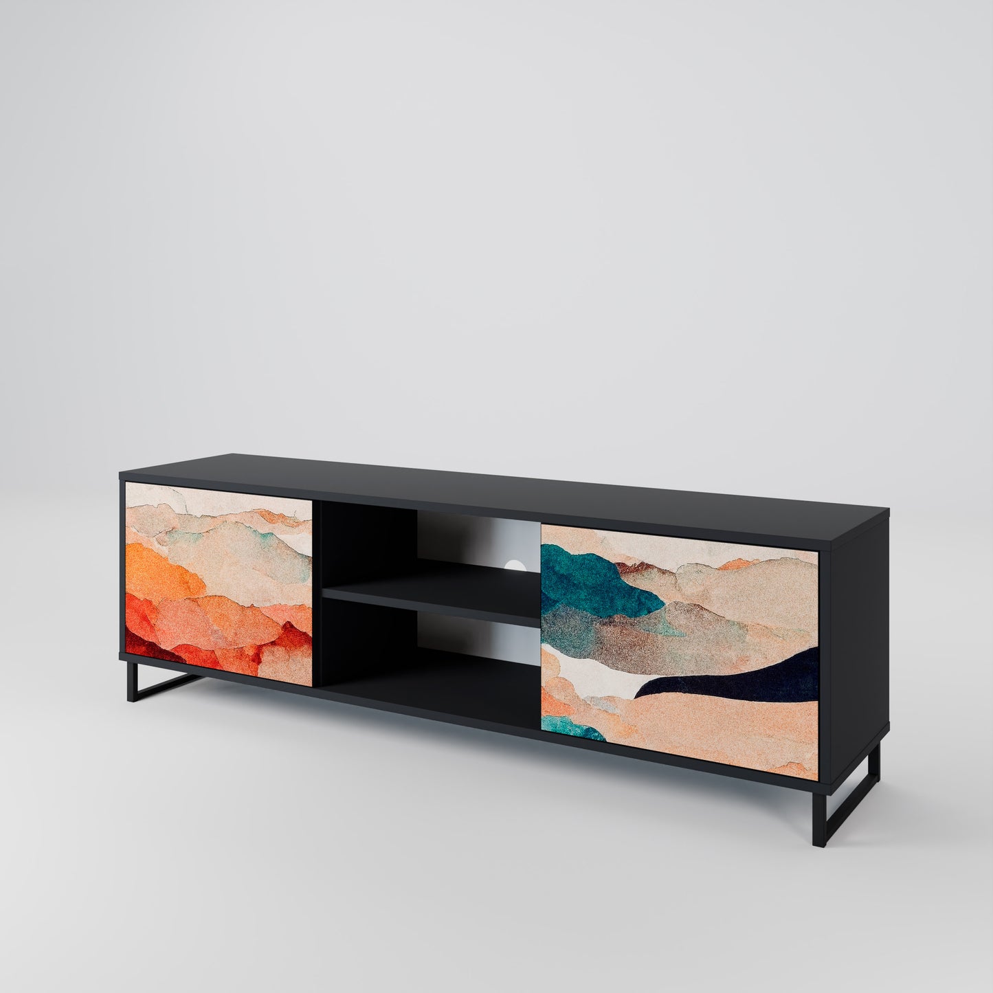 ABSTRACT LANDSCAPE 2-Door TV Stand in Black Finish