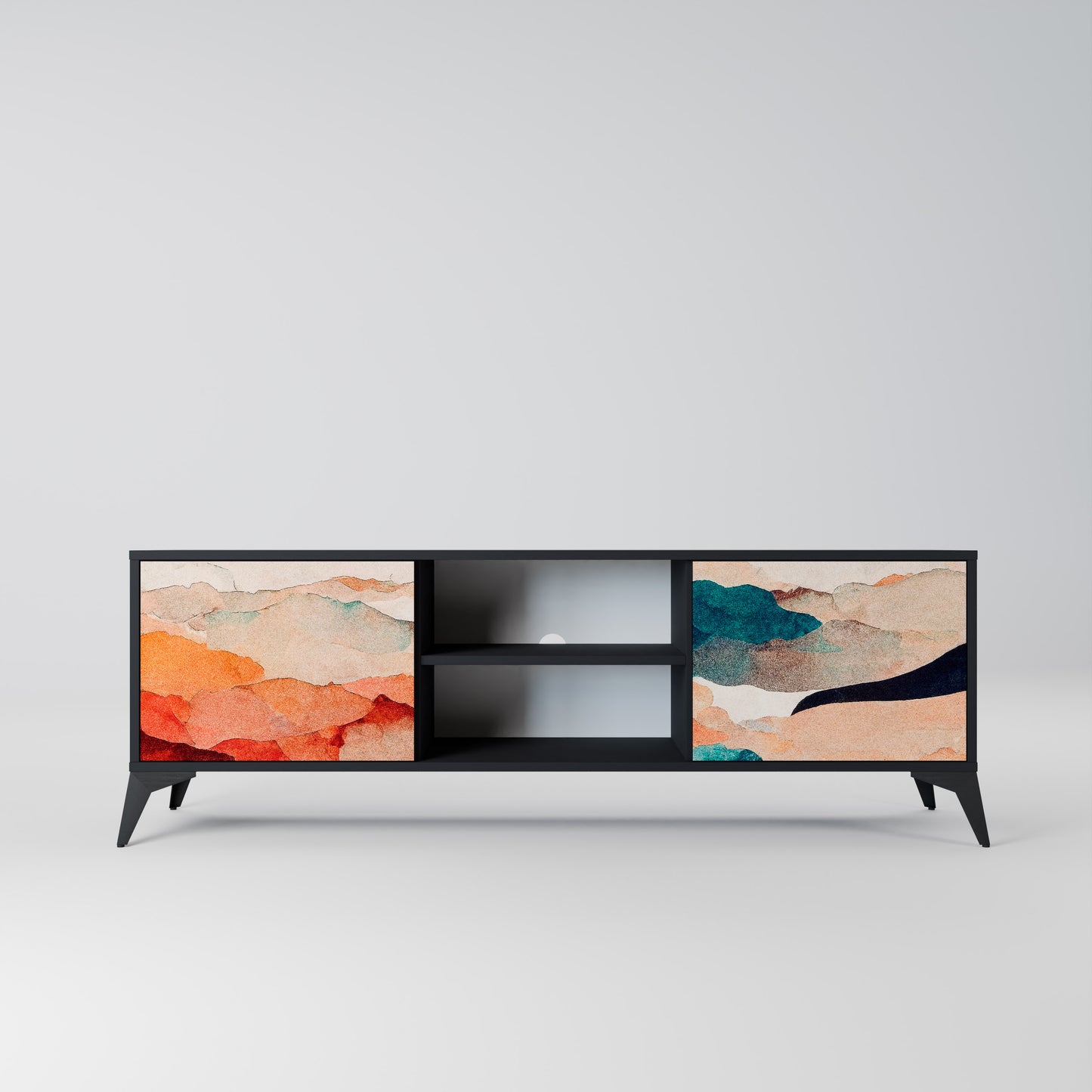 ABSTRACT LANDSCAPE 2-Door TV Stand in Black Finish