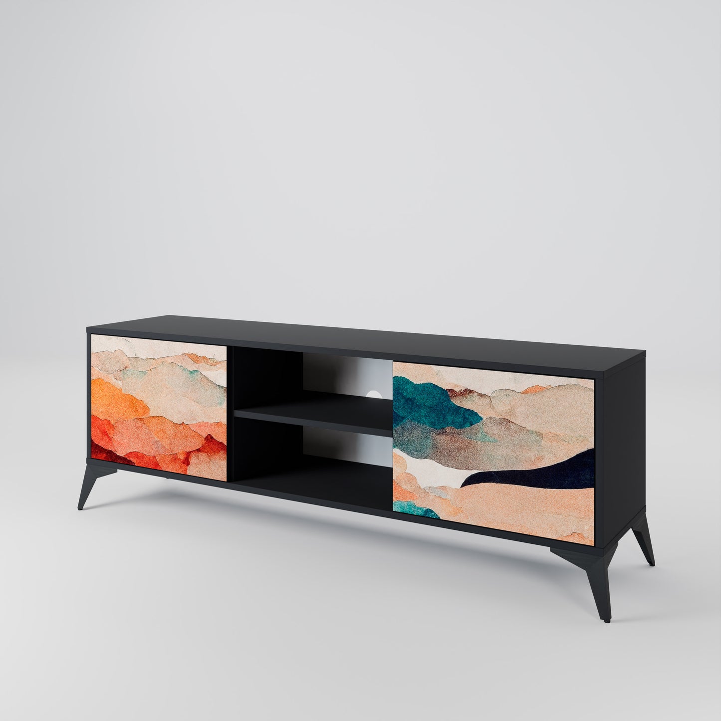 ABSTRACT LANDSCAPE 2-Door TV Stand in Black Finish
