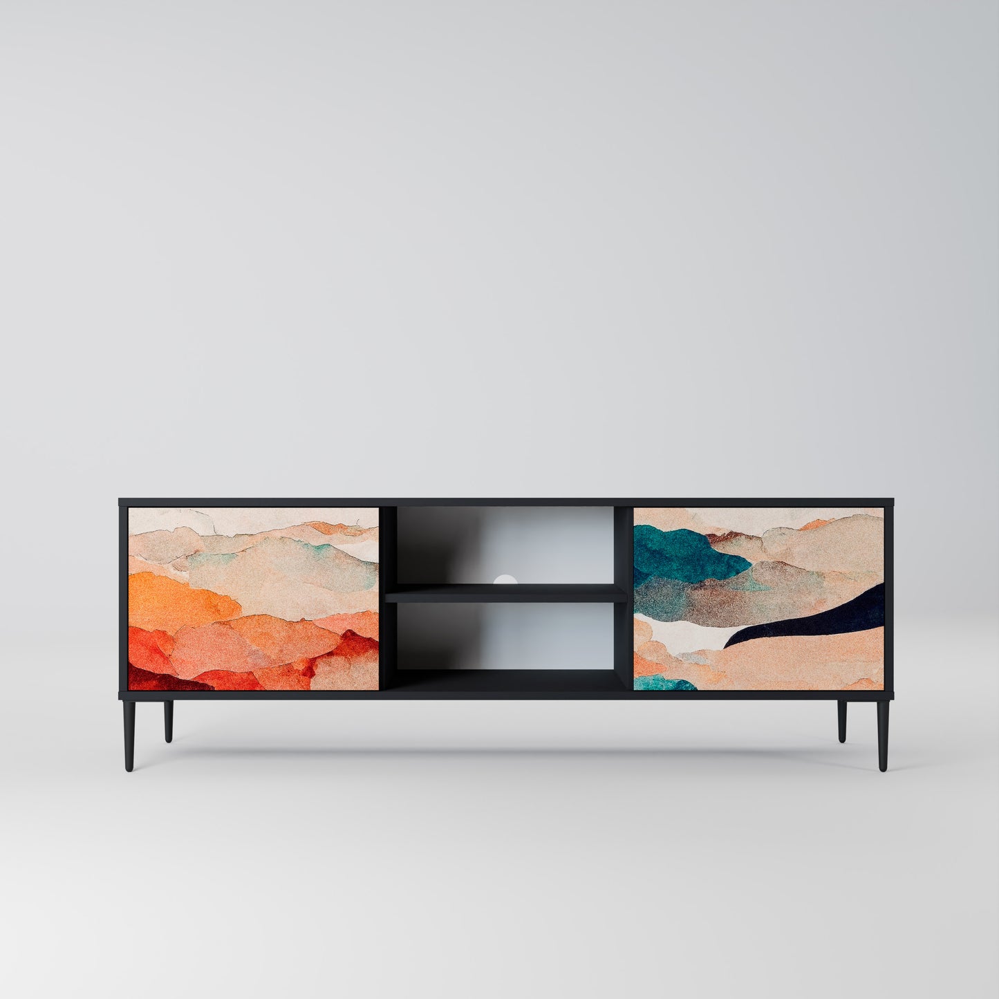 ABSTRACT LANDSCAPE 2-Door TV Stand in Black Finish
