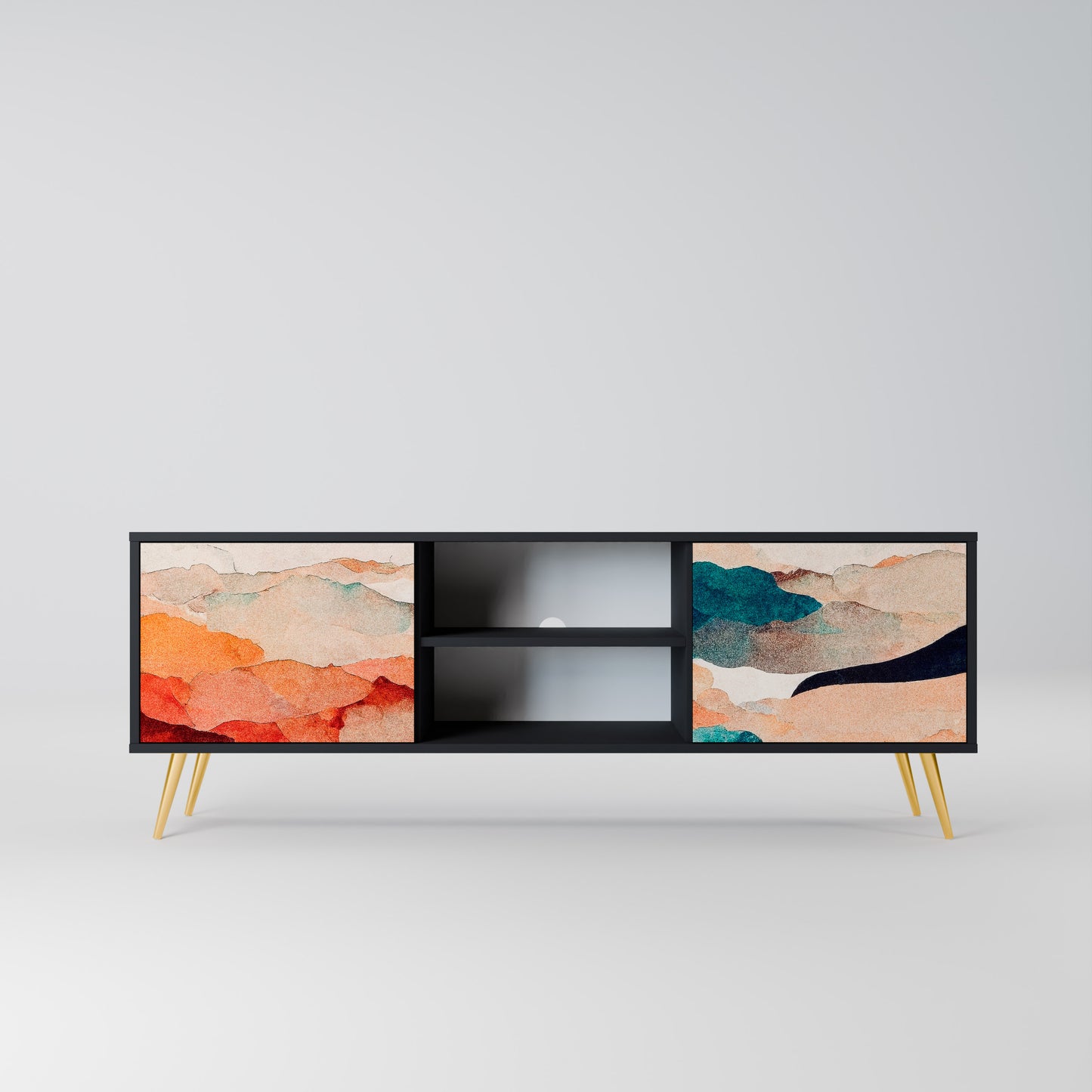 ABSTRACT LANDSCAPE 2-Door TV Stand in Black Finish