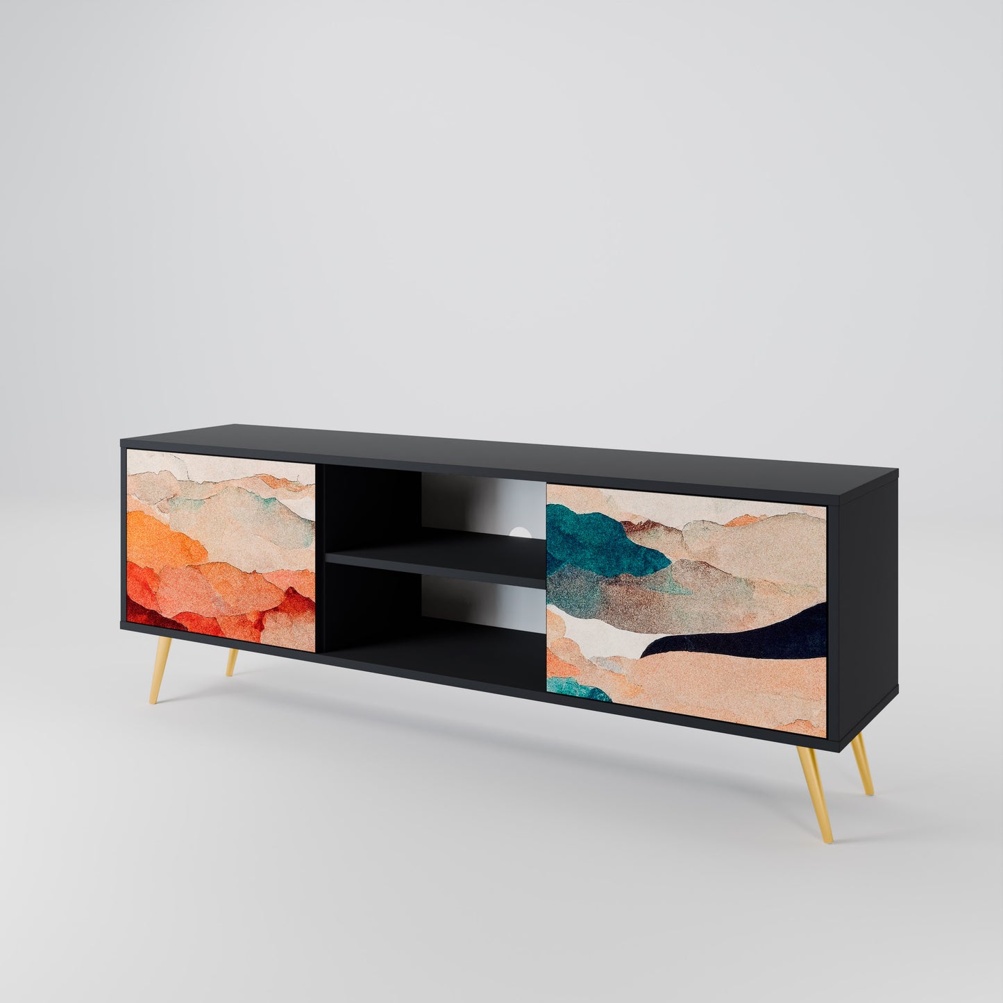 ABSTRACT LANDSCAPE 2-Door TV Stand in Black Finish