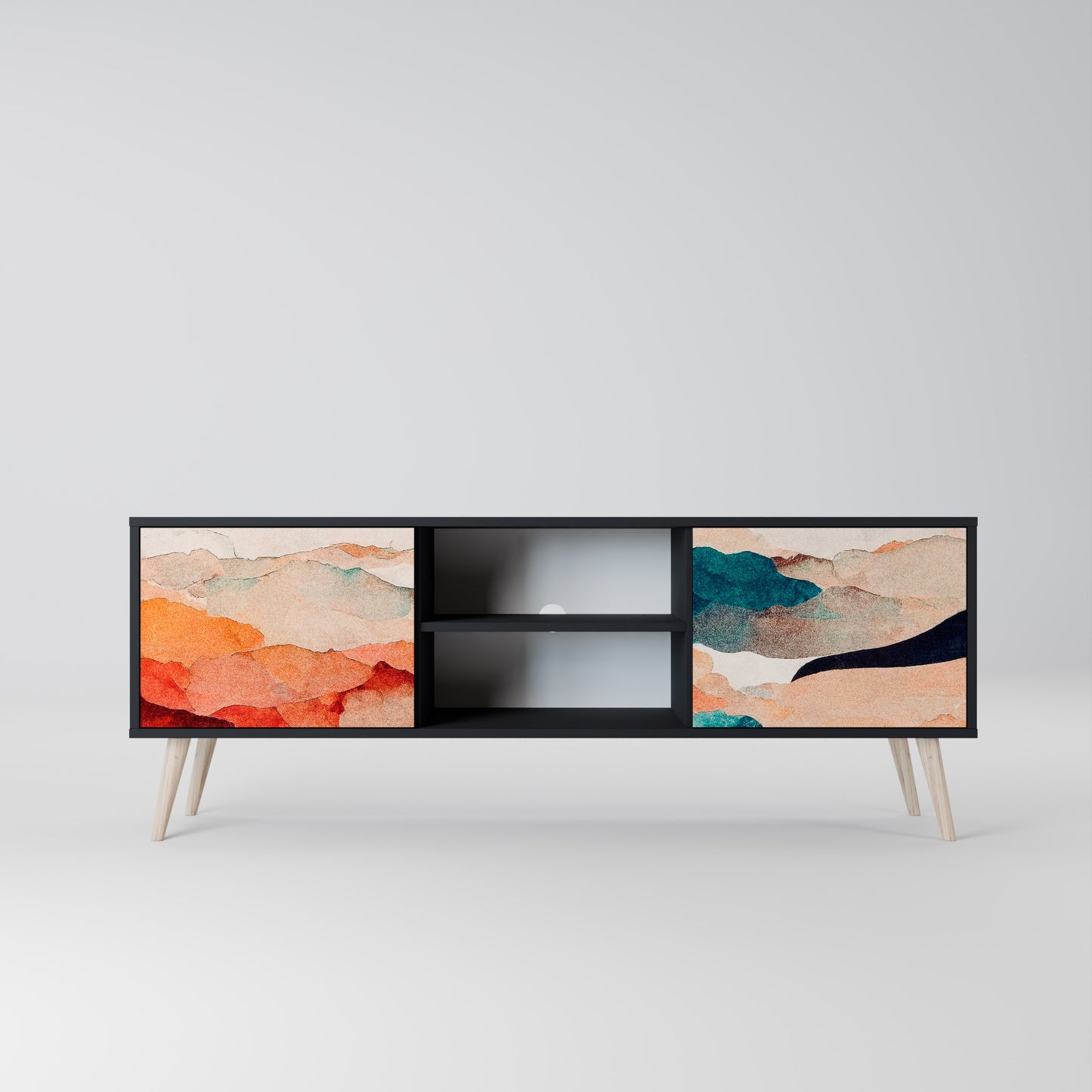 ABSTRACT LANDSCAPE 2-Door TV Stand in Black Finish