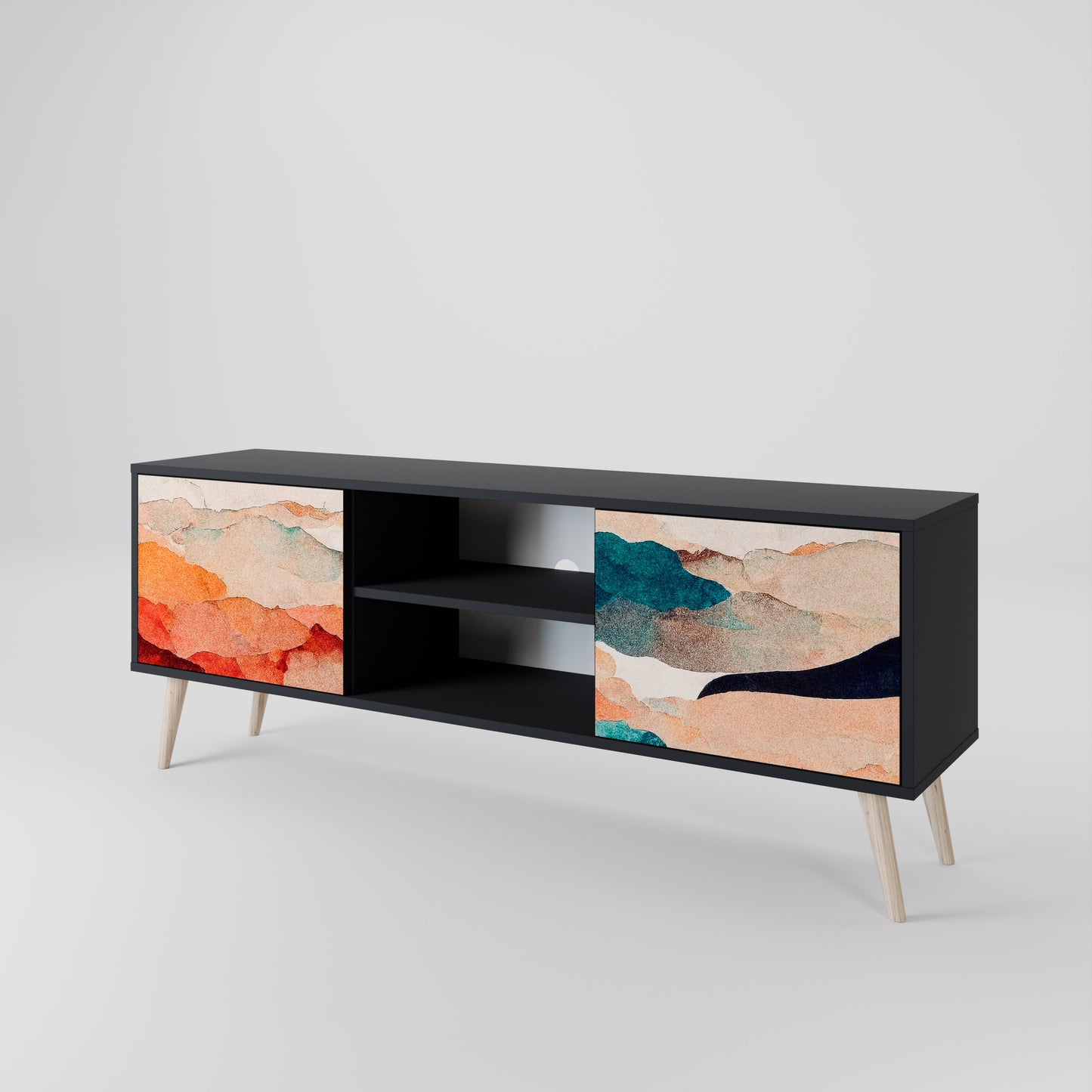 ABSTRACT LANDSCAPE 2-Door TV Stand in Black Finish