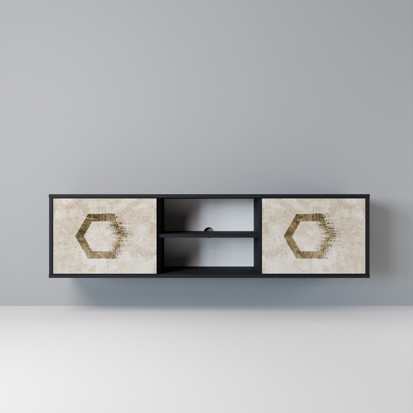 HEXAGONAL SHAPES 2-Door TV Stand in Black Finish