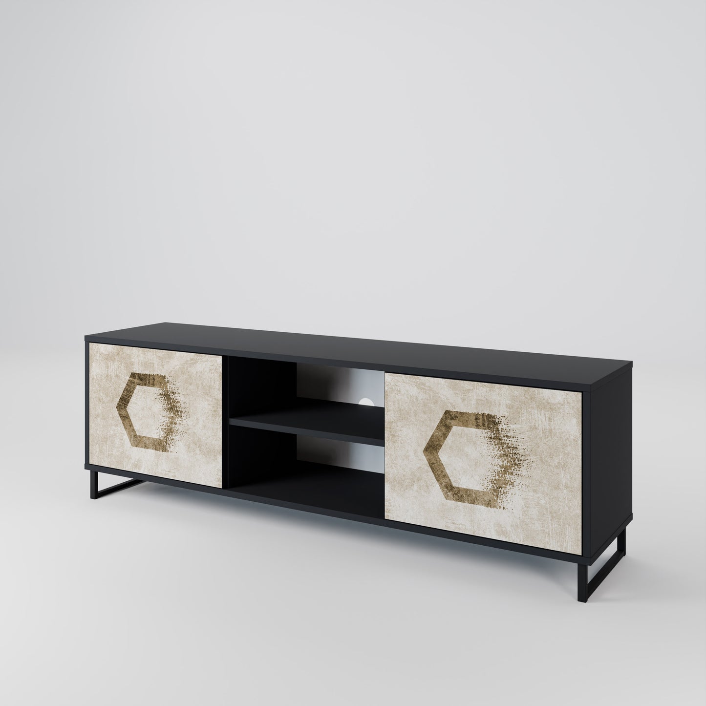HEXAGONAL SHAPES 2-Door TV Stand in Black Finish