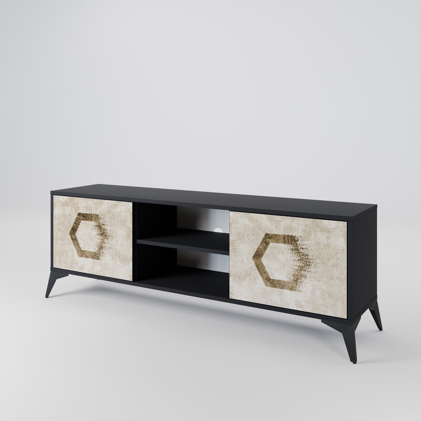 HEXAGONAL SHAPES 2-Door TV Stand in Black Finish