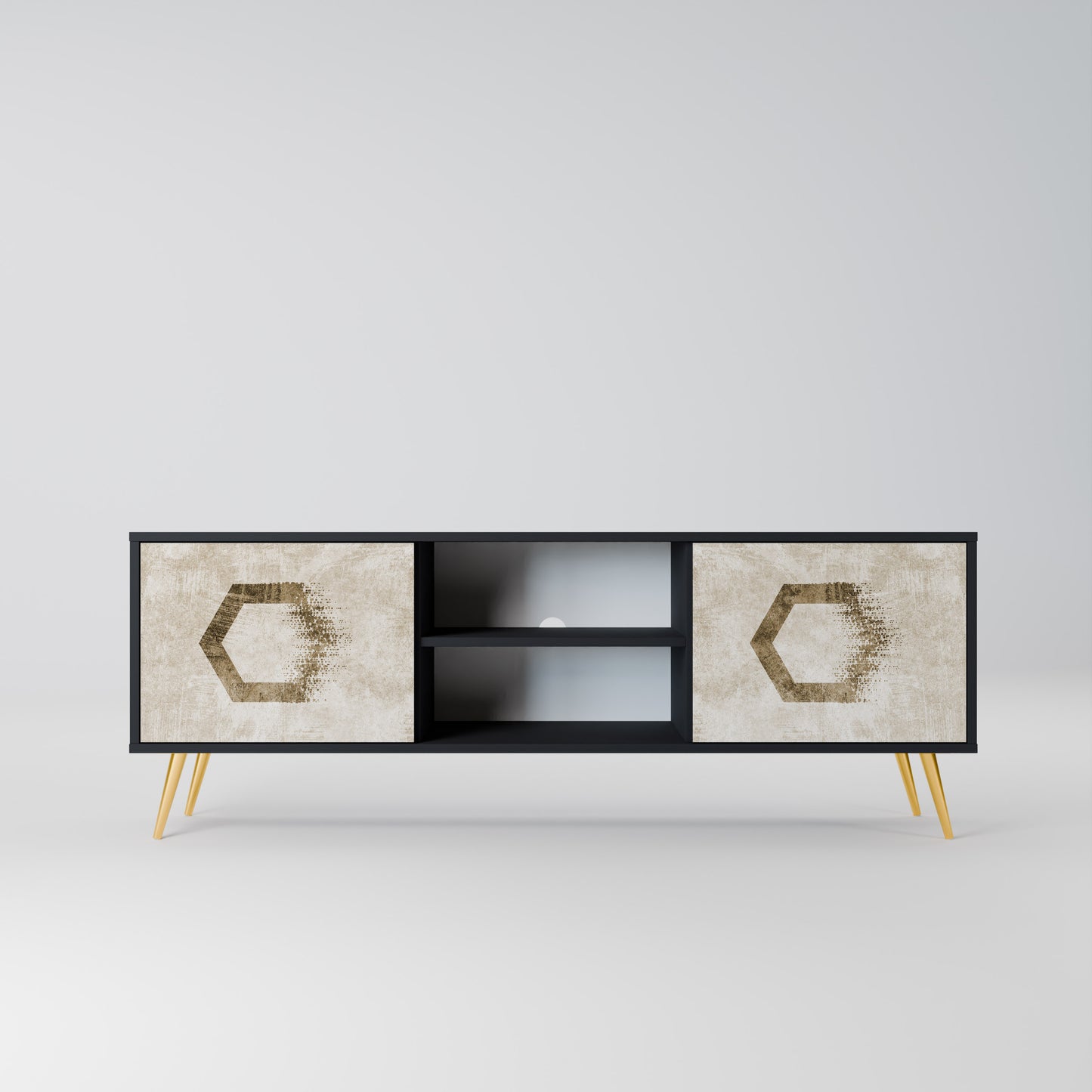 HEXAGONAL SHAPES 2-Door TV Stand in Black Finish
