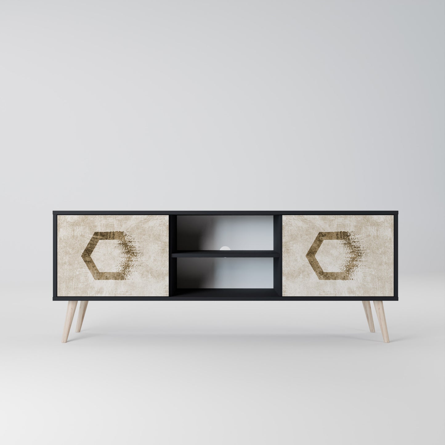 HEXAGONAL SHAPES 2-Door TV Stand in Black Finish