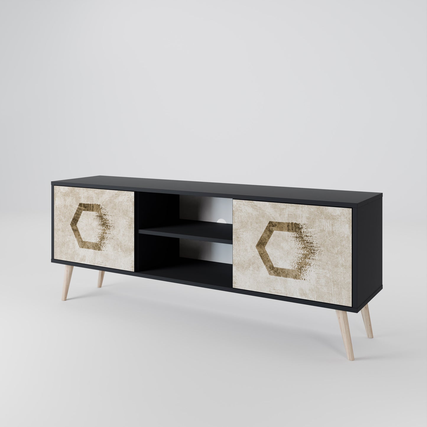 HEXAGONAL SHAPES 2-Door TV Stand in Black Finish