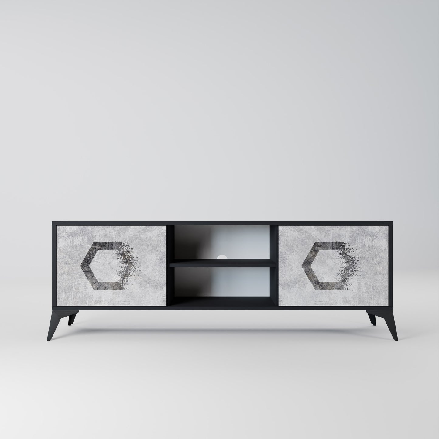 HEXAGONAL FIGURES 2-Door TV Stand in Black Finish